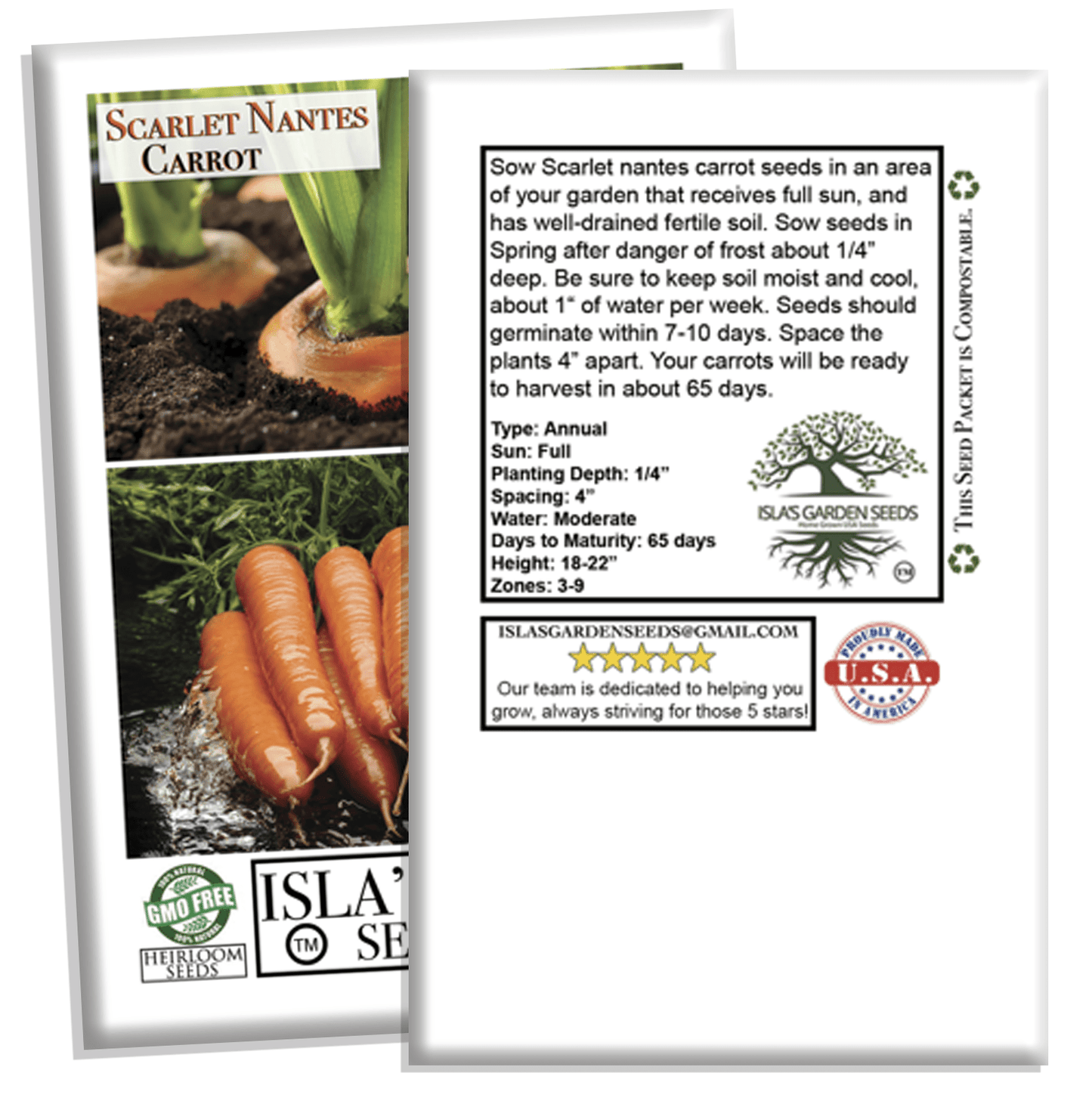 Scarlet Nantes Carrot | 500 Seeds/Pk