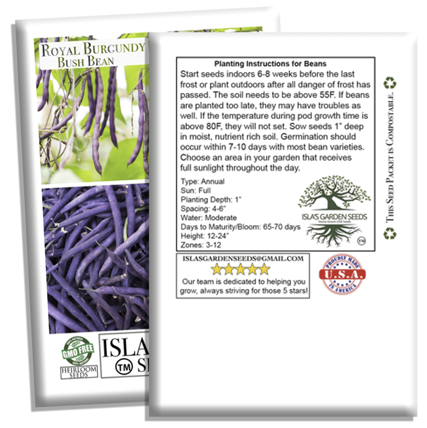 Royal Burgundy Bush Beans | 50 Seeds/Pk
