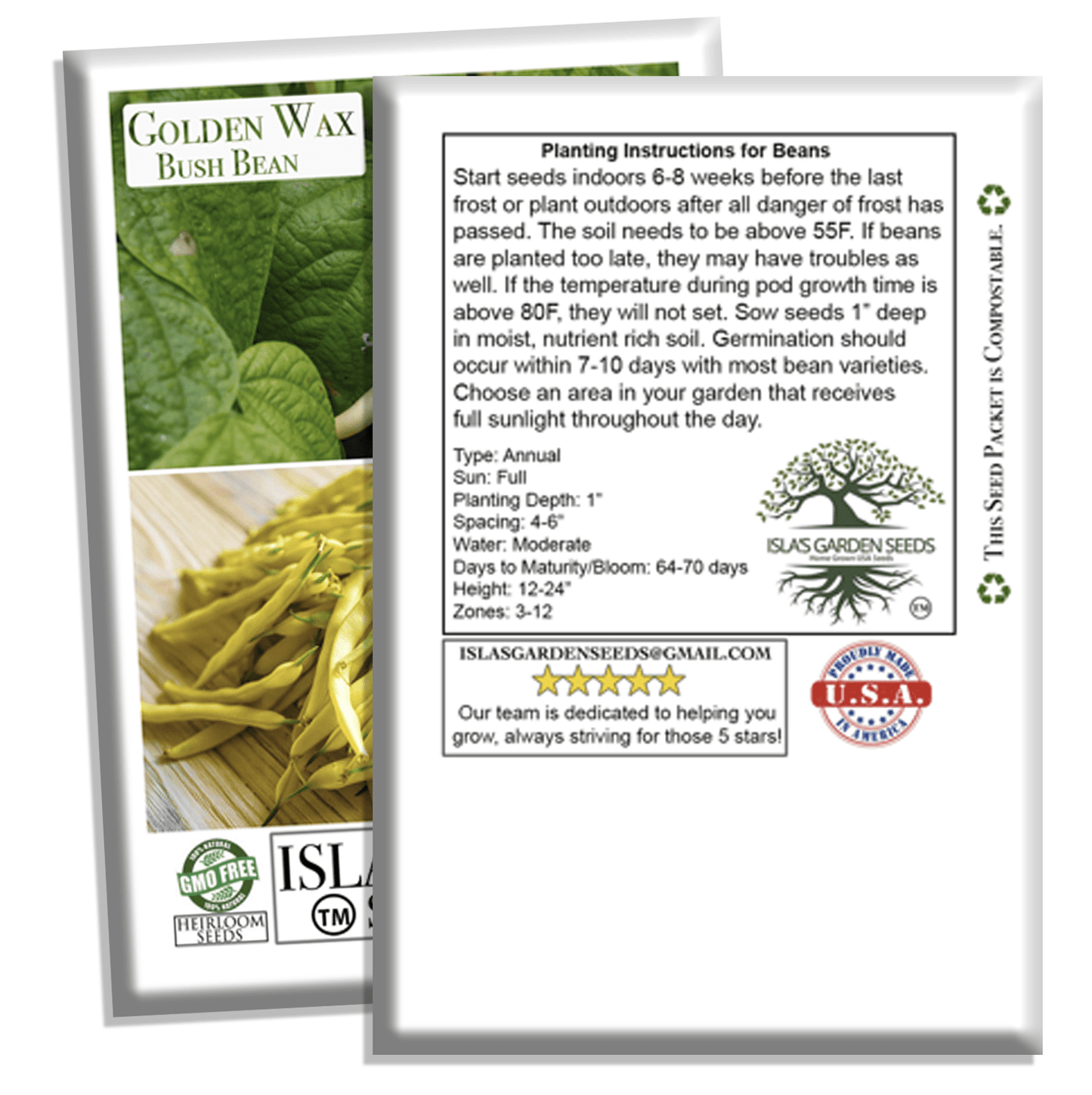 Golden Wax Bush Beans | 50 Seeds/Pk