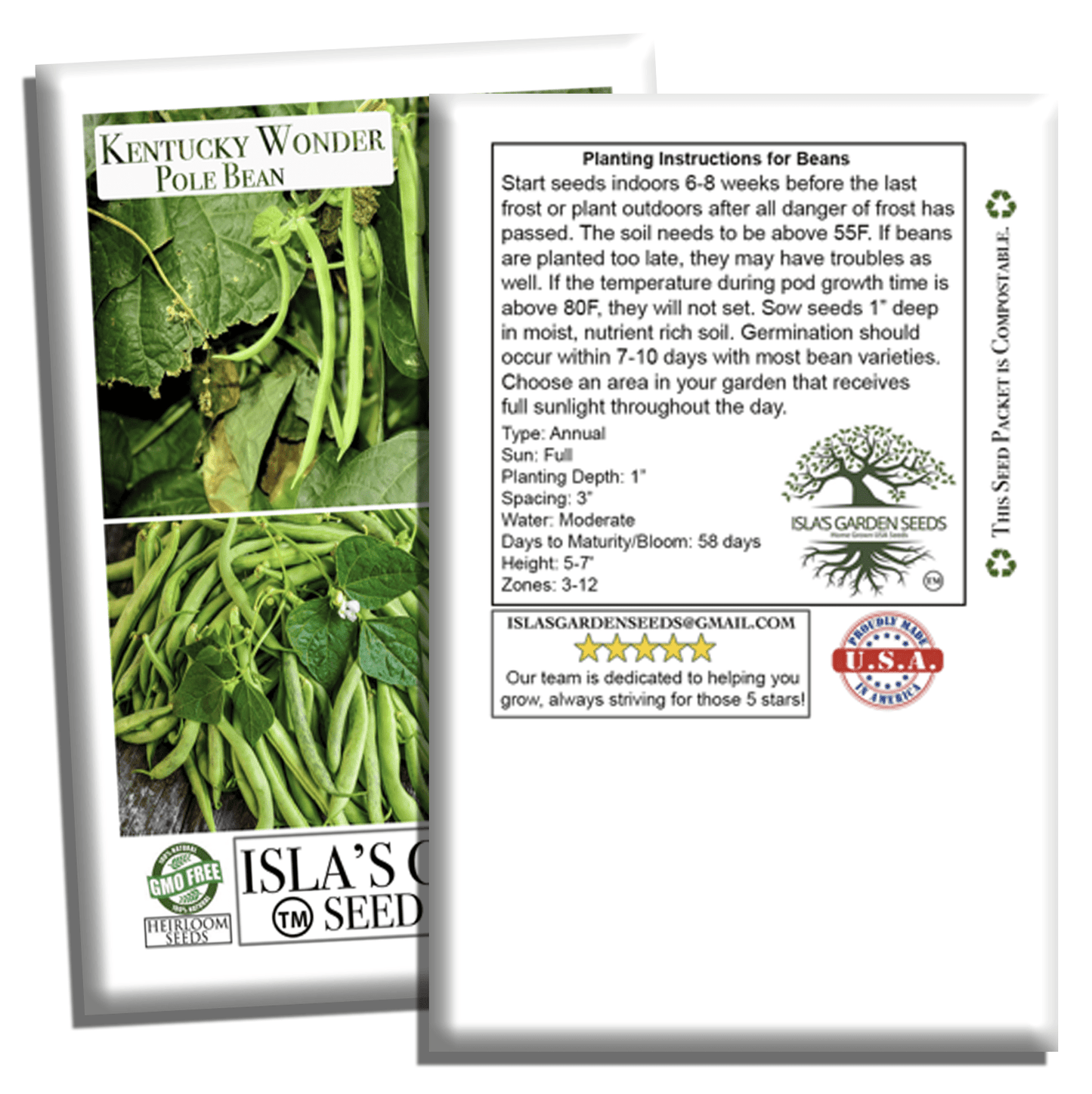 Kentucky Wonder Pole Beans | 30 Seeds/Pk
