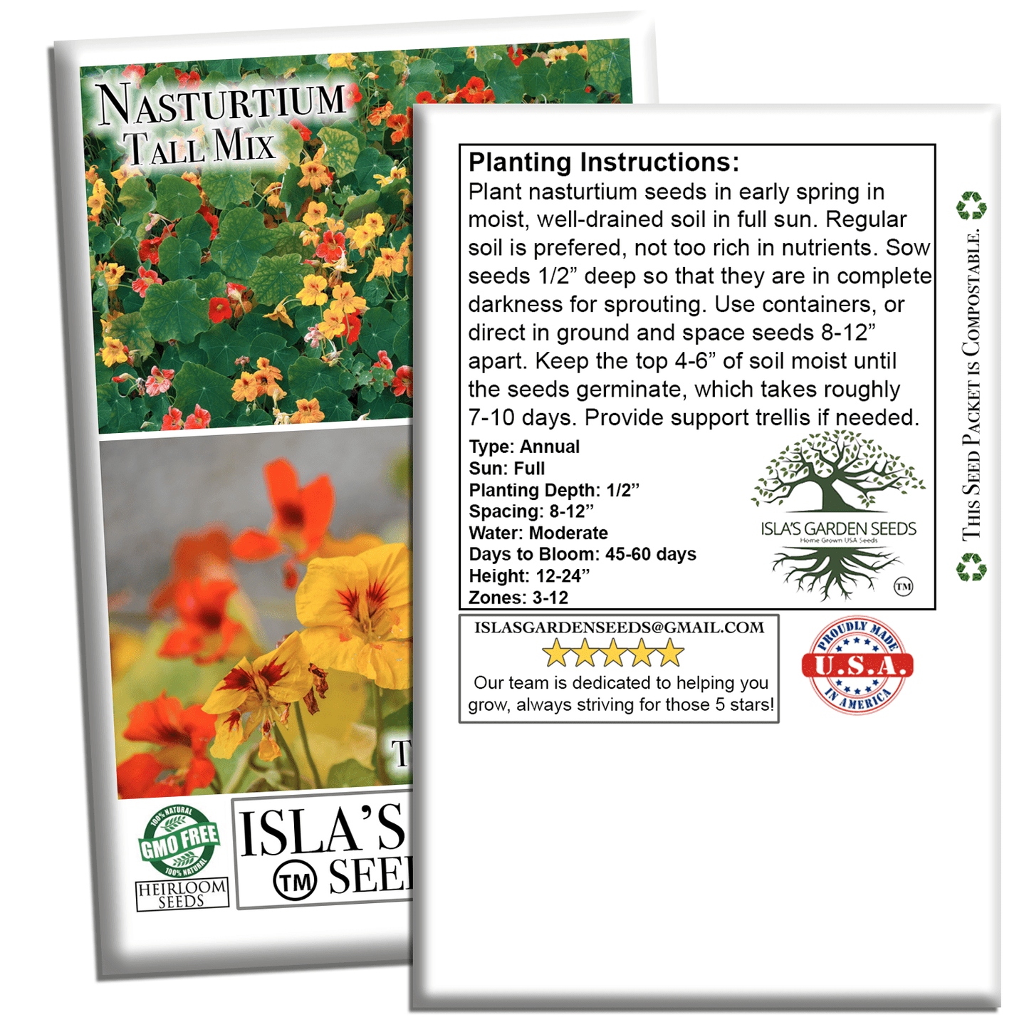 Nasturtium Tall Single Blend Flowers | 50 Seeds/Pk