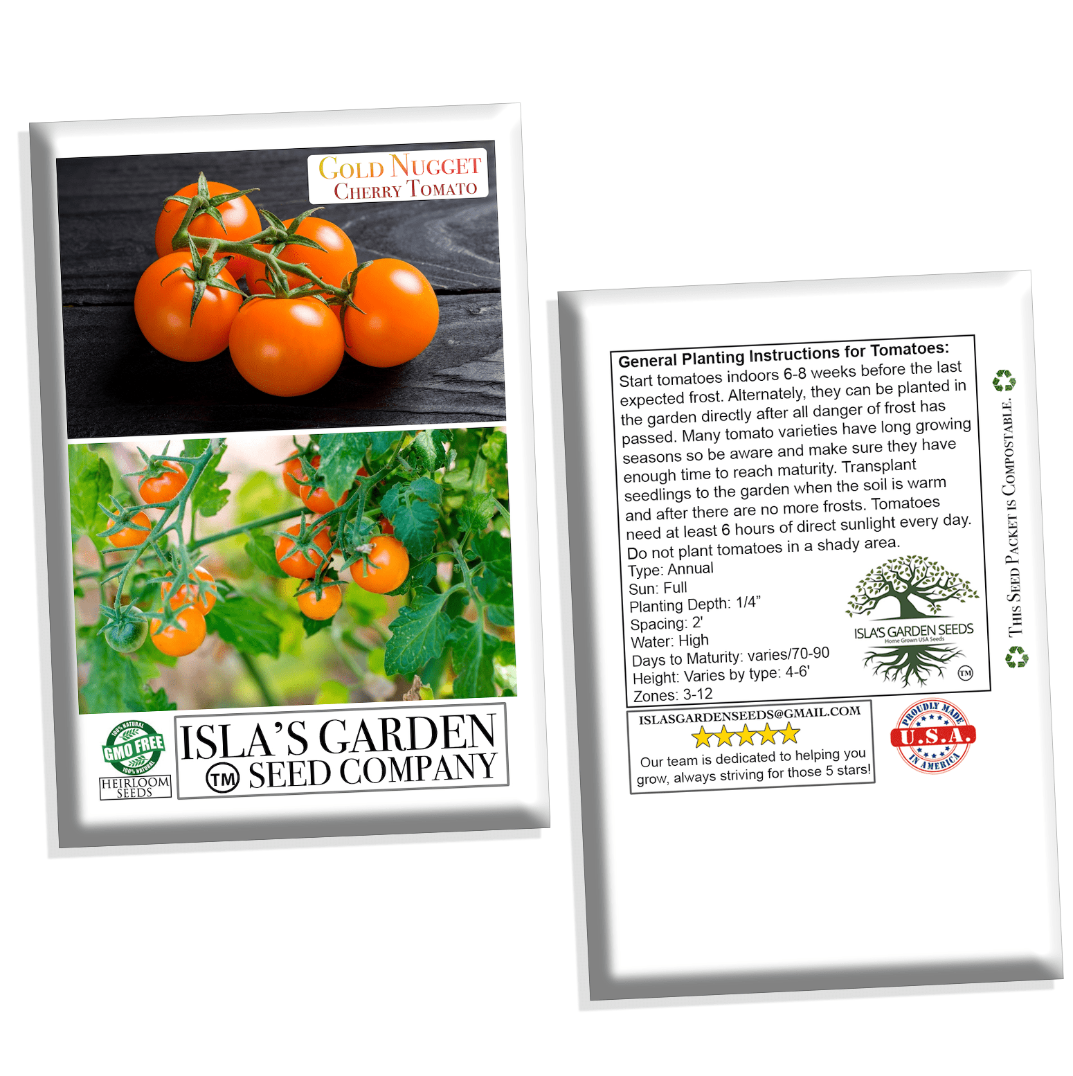 Gold Nugget Cherry Tomato, 25 Heirloom Seeds Per Packet, Non GMO Seeds