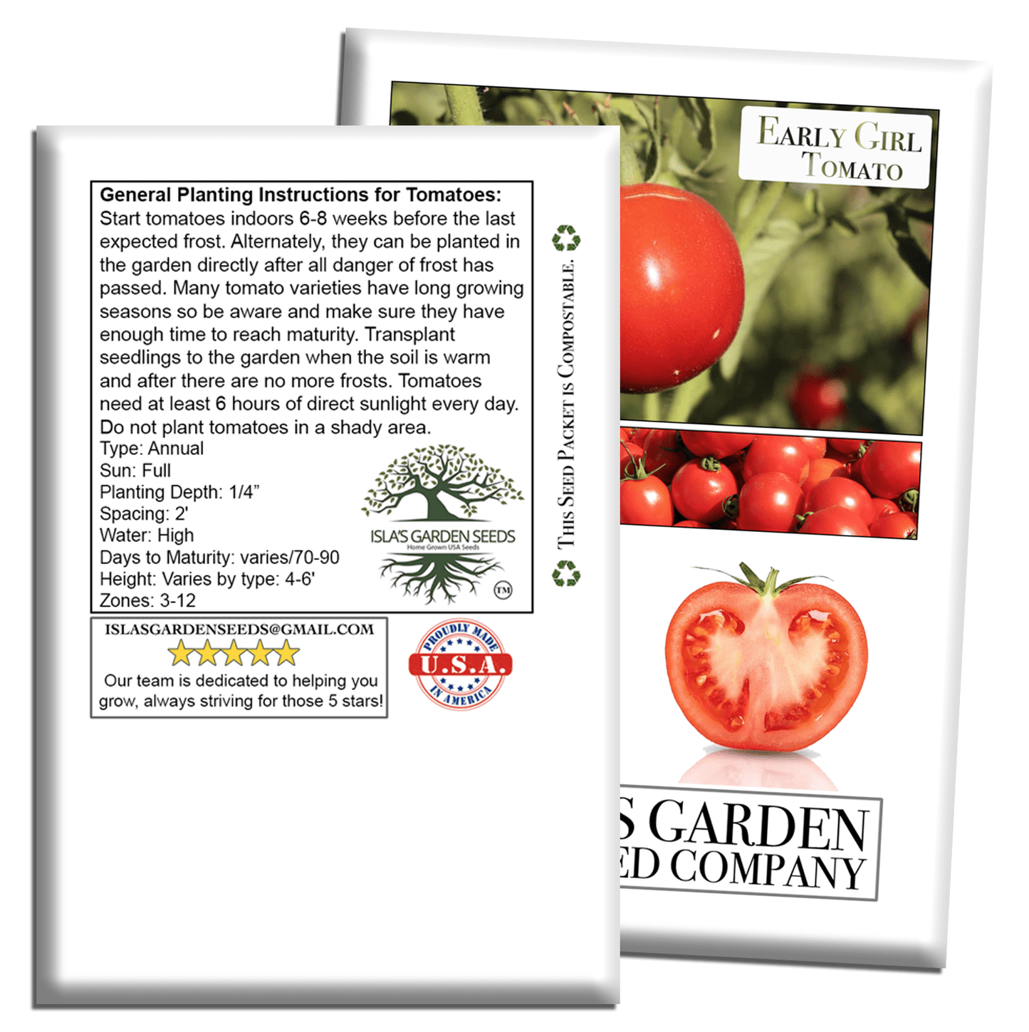 Early Girl Tomato, 25 Heirloom Seeds Per Packet