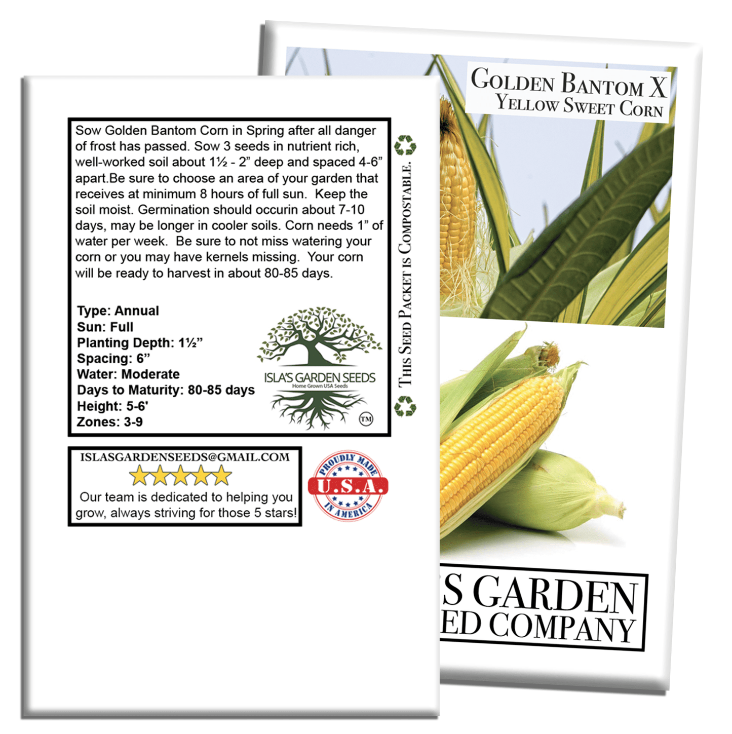 Golden X Bantam Sweet Corn | 50 Seeds/Pk