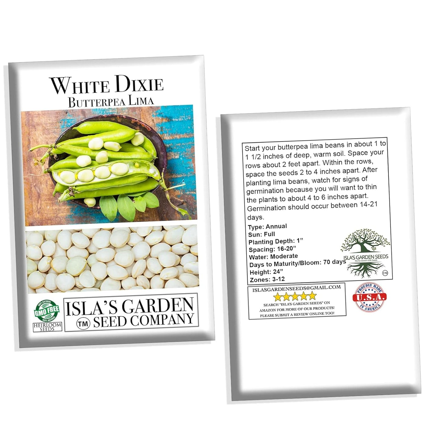 White Dixie Butter Pea Lima, 25 Heirloom Seeds Per Packet, Non GMO Seeds