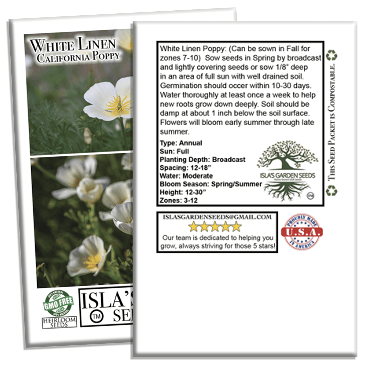 White Linen California Poppy | 1,000 Seeds/Pk
