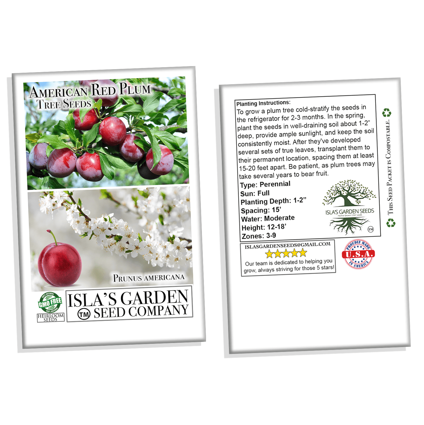 American Red Plum Tree Seeds, 5 Seeds Per Packet