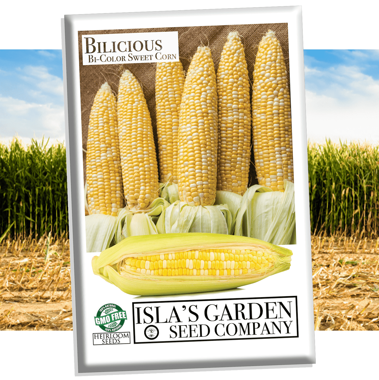 Bi-Color "Bilicious" Sweet Corn Seeds for Planting, 50+ Heirloom Seeds Per Packet, Non GMO Seeds, Botanical Name: Zea Mays