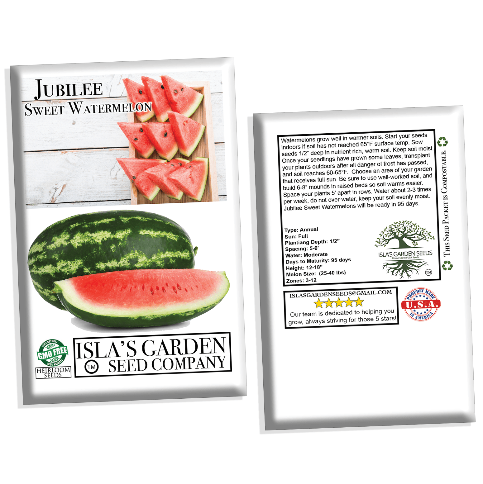 Jubilee Watermelon Seeds, 50 Heirloom Seeds Per Packet, Non GMO Seeds