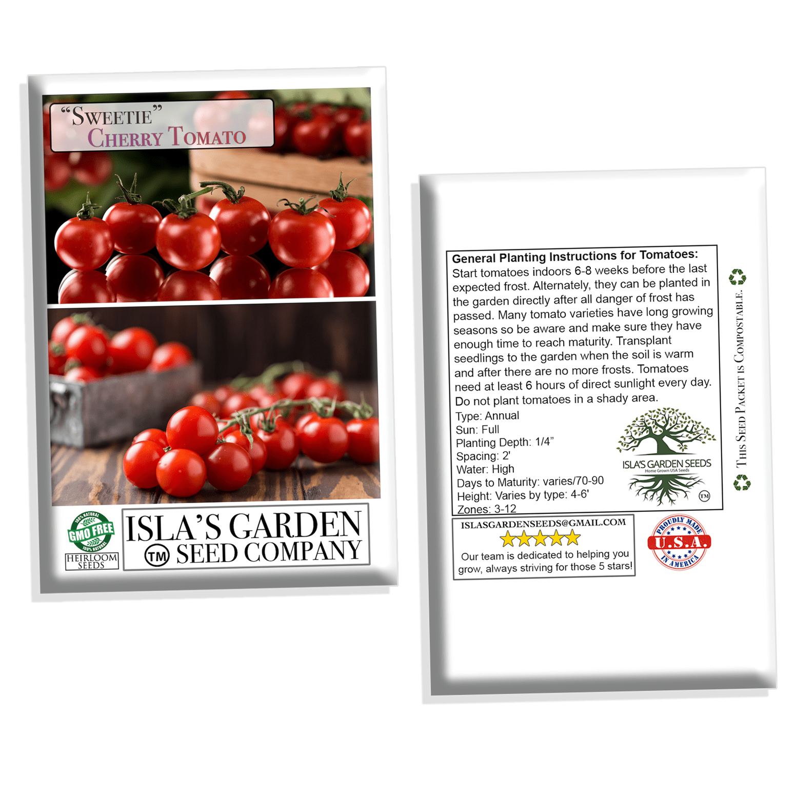 "Sweetie" Cherry Tomato Seeds for Planting, 250+ Heirloom Seeds Per Packet, Isla's Garden Seeds , Non GMO Seeds, Sweet Flavor, Botanical Name: Solanum lycopersicum, Great Home Garden Gift