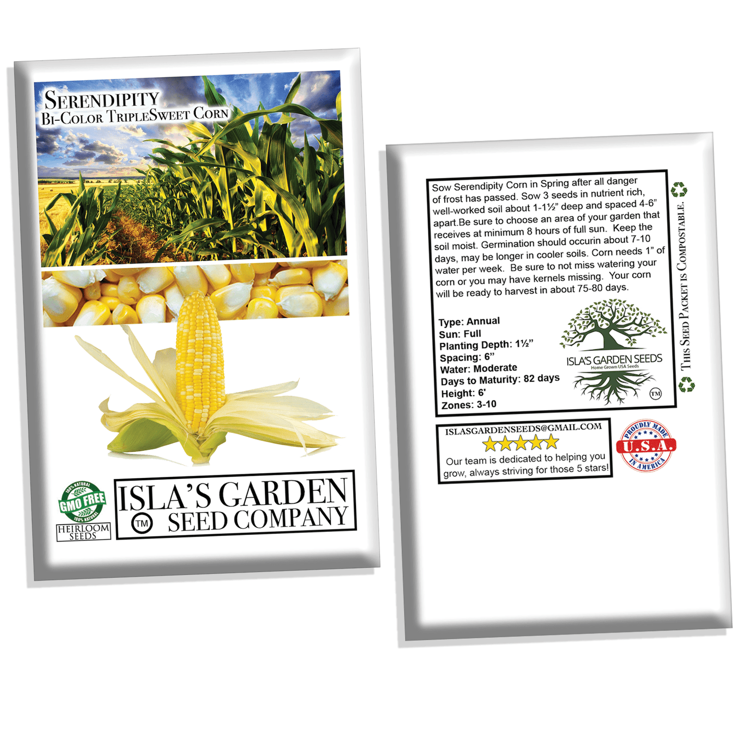 Serendipity BiColor Sweet Corn, 75+ Heirloom Seeds Per Packet, Non GMO Seeds, Botanical Name: Zea Mays