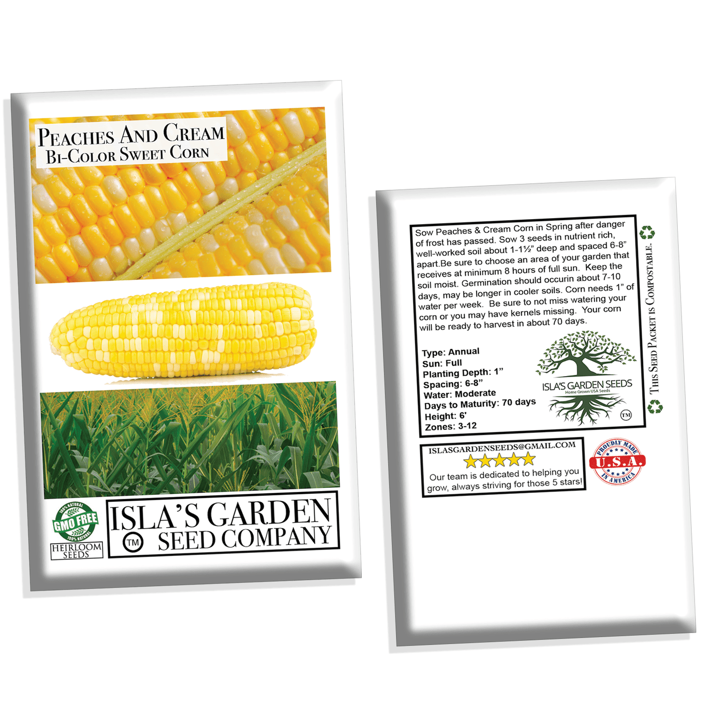 "Peaches and Cream" Bi-Color Sweet Corn Seeds for Planting, 25+ Heirloom Seeds Per Packet, Non GMO Seeds, Botanical Name: Zea Mays