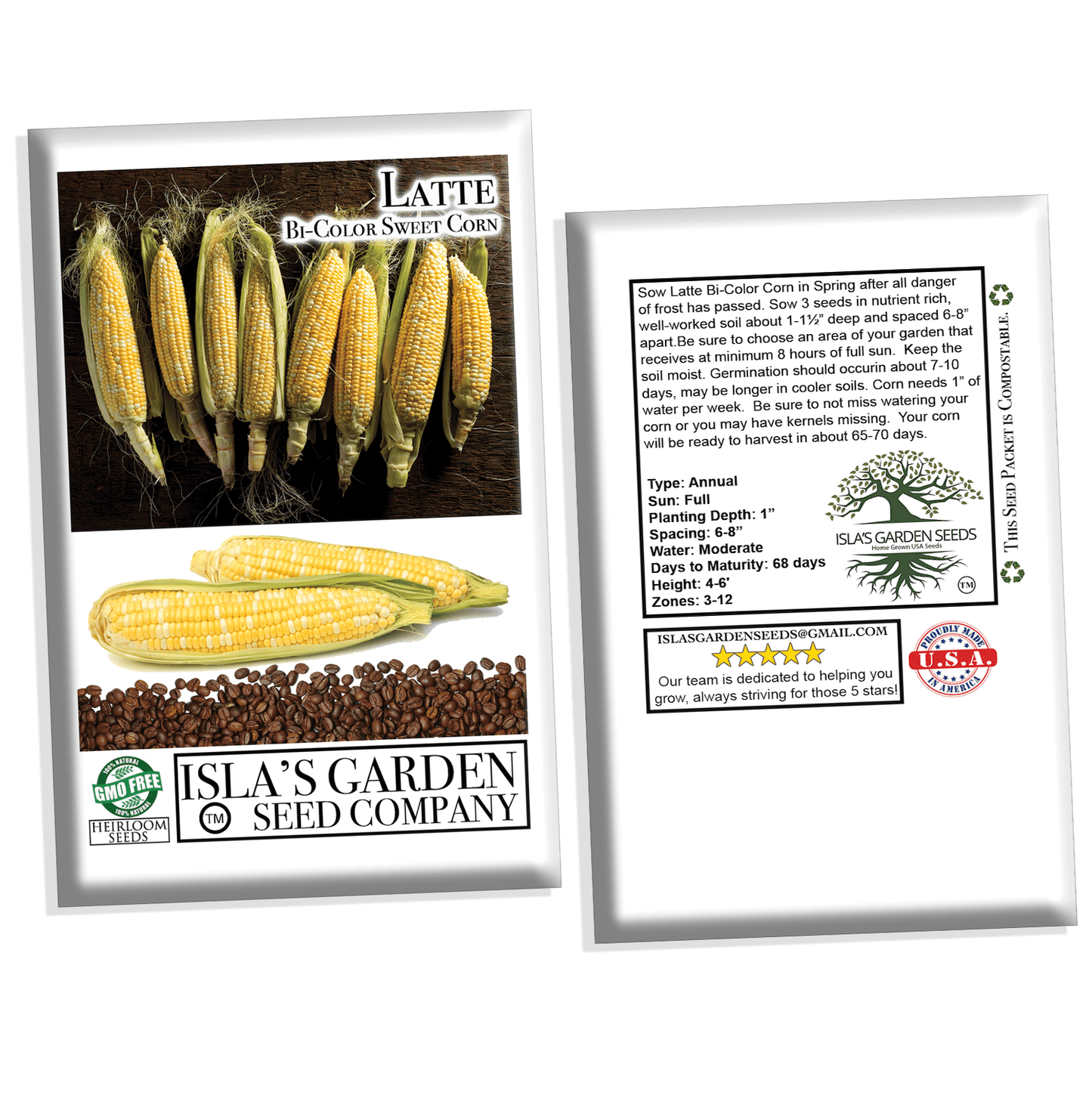 "Latte Bi-Color" Sweet Corn, 25+ Seeds Per Packet, Non GMO & Heirloom Seeds, Botanical Name: Zea mays