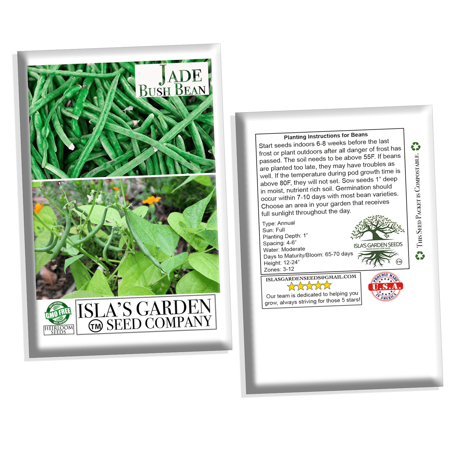 Jade Bush Bean, 50 Heirloom Seeds Per Packet, Non GMO Seeds