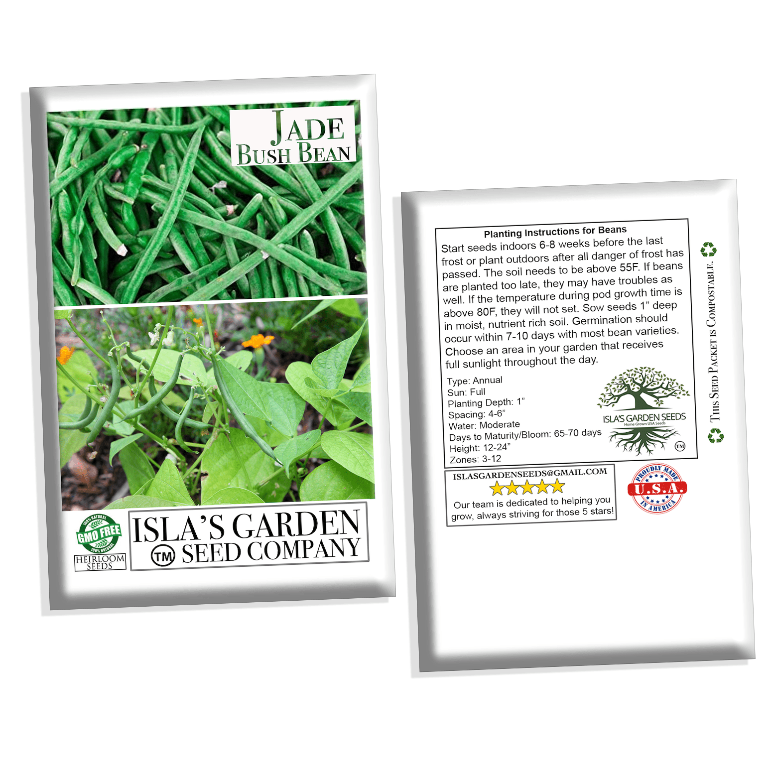 Jade Bush Bean, 50 Heirloom Seeds Per Packet, Non GMO Seeds