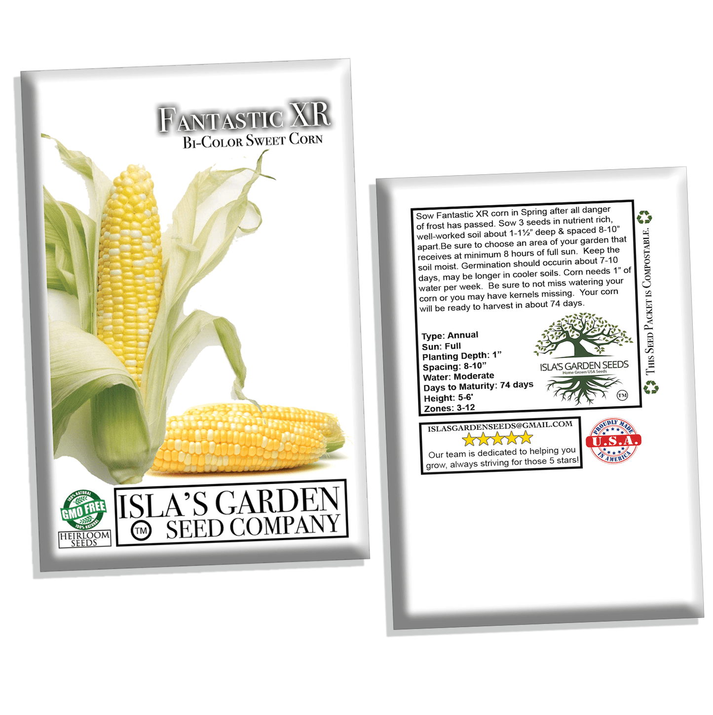 "Fantastic XR" Bi-Color Sweet Corn, 50+ Heirloom Seeds Per Packet, Non GMO Seeds, Botanical Name: Zea mays