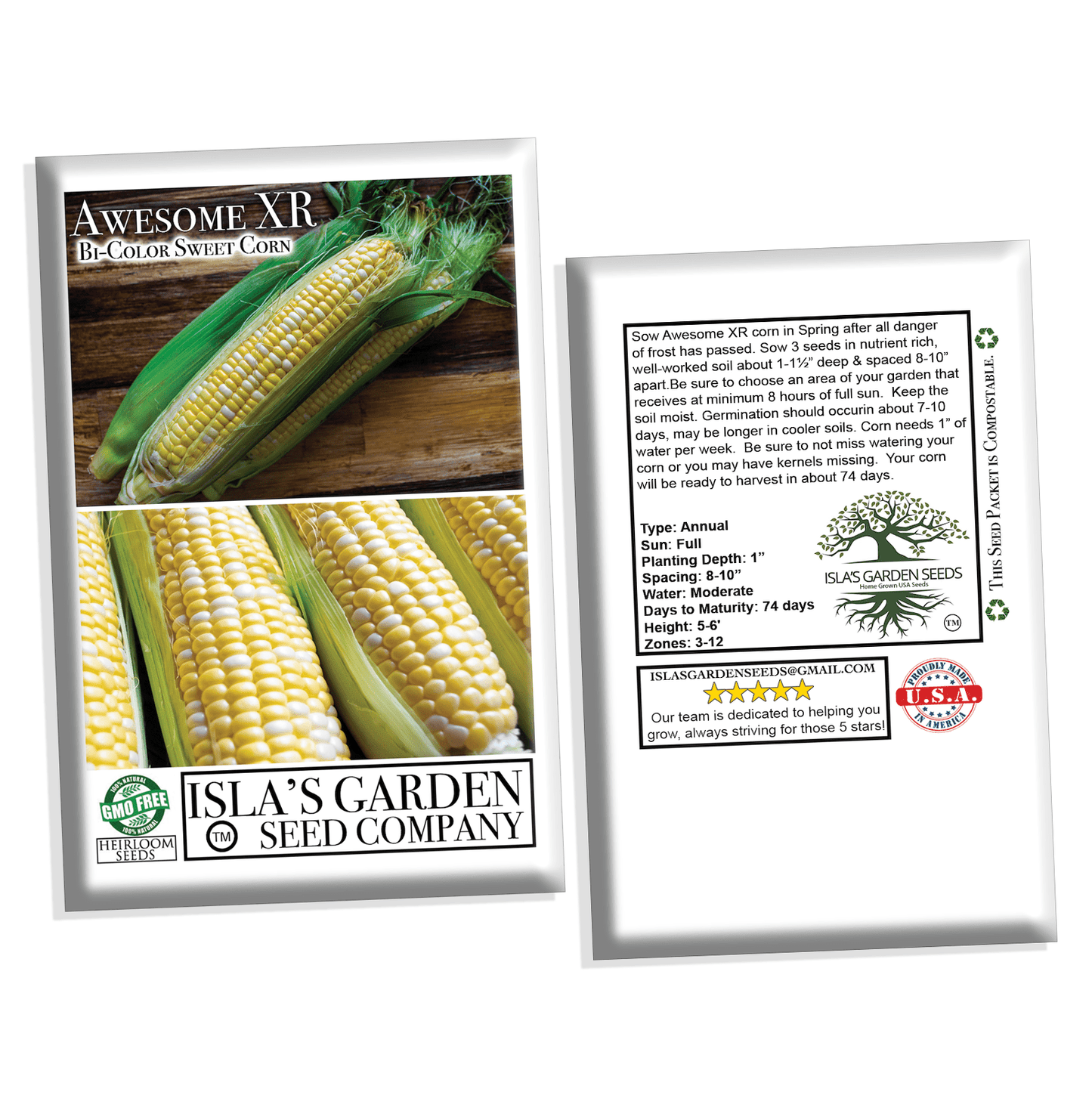 "Awesome XR" Bi-Color Sweet Corn, 50+ Seeds Per Packet, Non GMO Seeds, Botanical Name: Zea mays