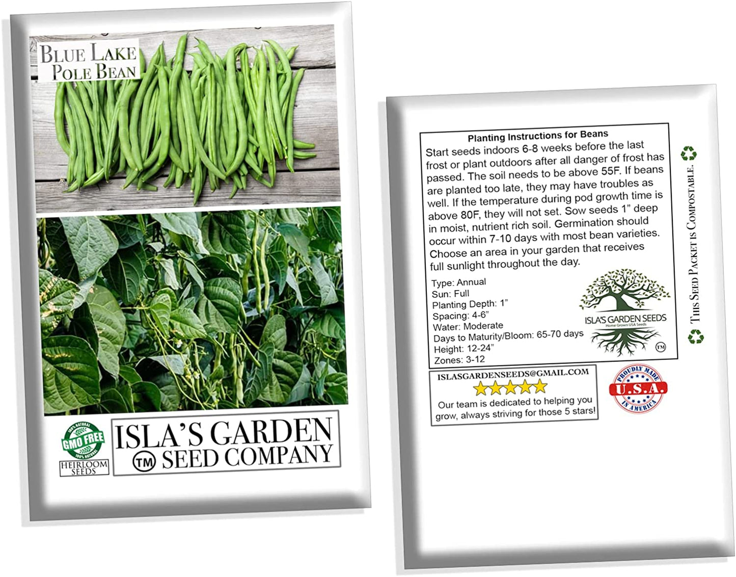 Blue Lake Pole Bean FM1K, 50 Heirloom Seeds Per Packet, Non GMO Seeds