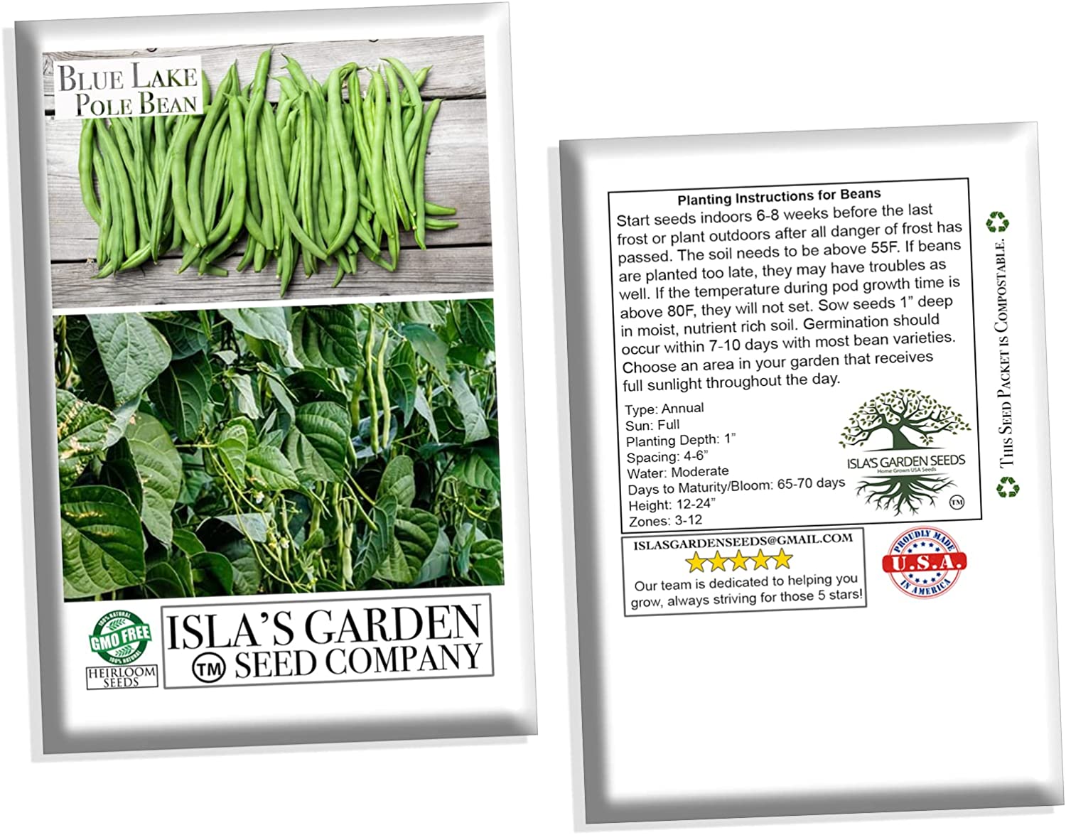 Blue Lake Pole Bean FM1K, 50 Heirloom Seeds Per Packet, Non GMO Seeds