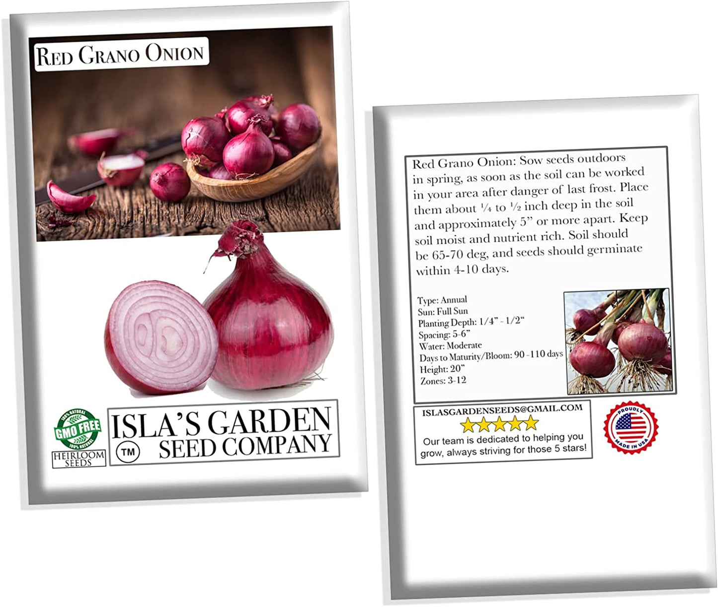 Red Grano Onion Seeds, 300 Heirloom Seeds Per Packet, Non GMO Seeds
