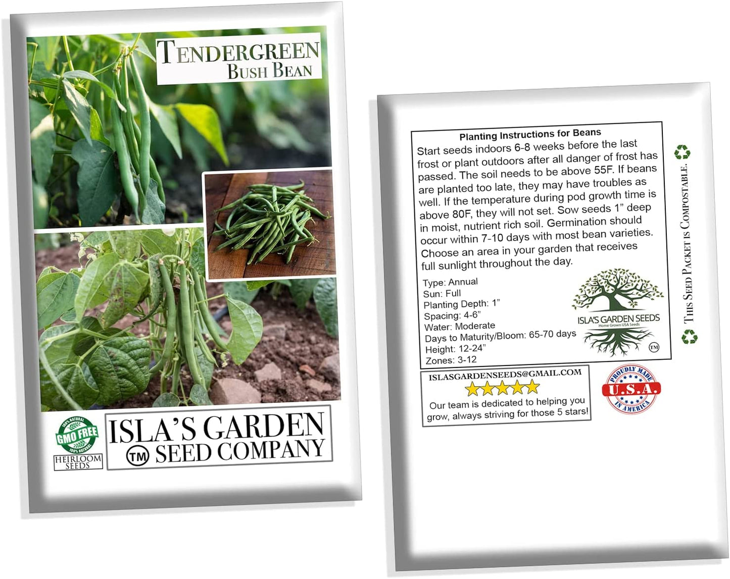 Tendergreen Bush Bean, 50 Heirloom Seeds Per Packet, Non GMO Seeds