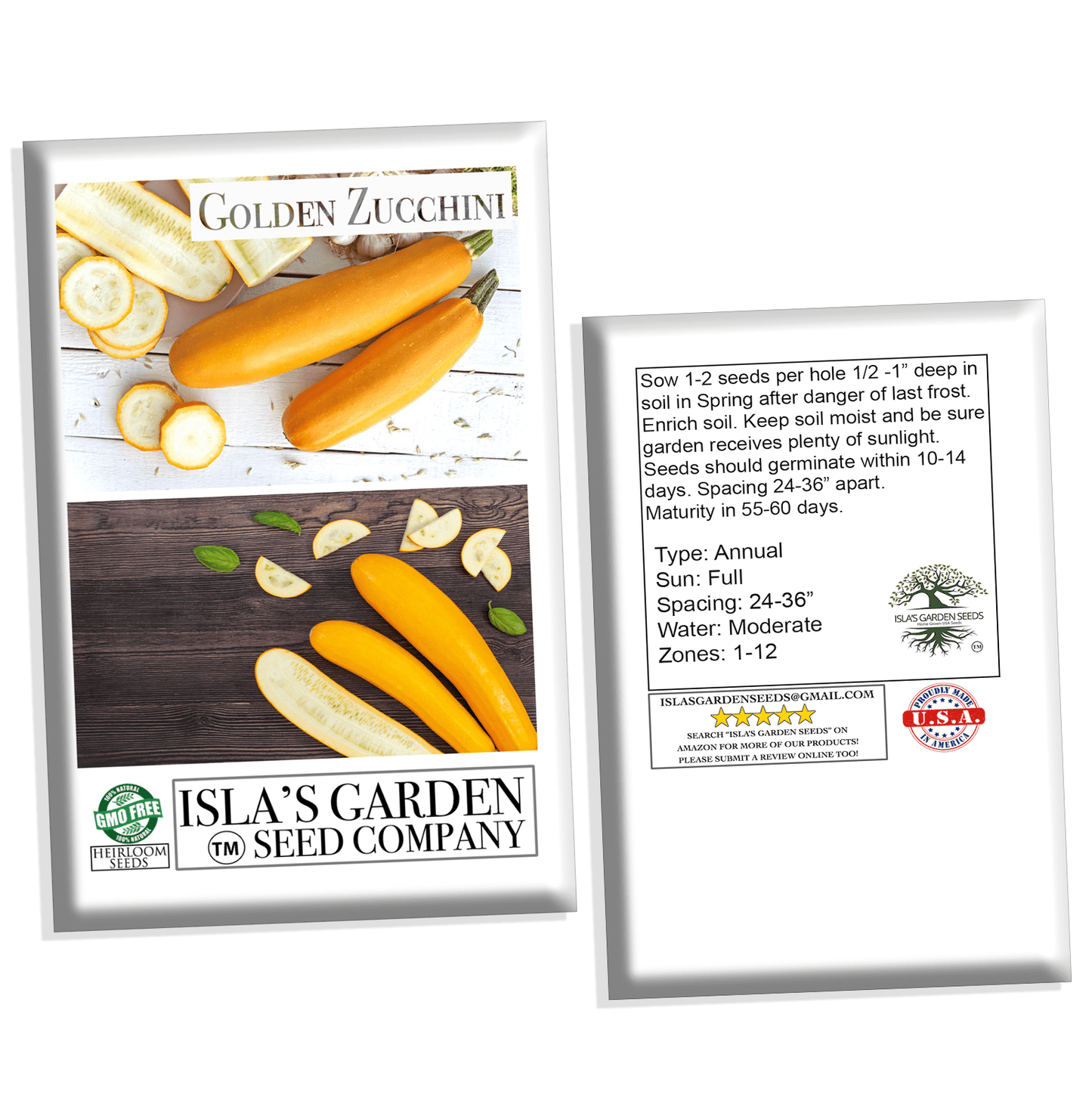 Golden Zucchini Seeds, 30 Heirloom Seeds Per Packet, Non GMO Seeds, Scientific Name: Cucurbita Pepo