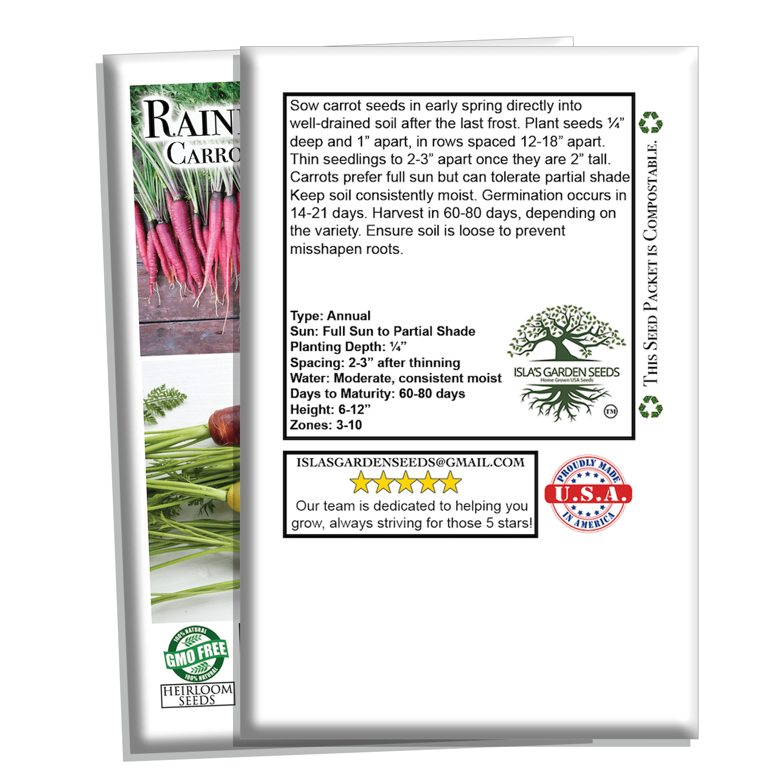 Rainbow Blend/Mix Carrots, 500 Heirloom Seeds Per Packet