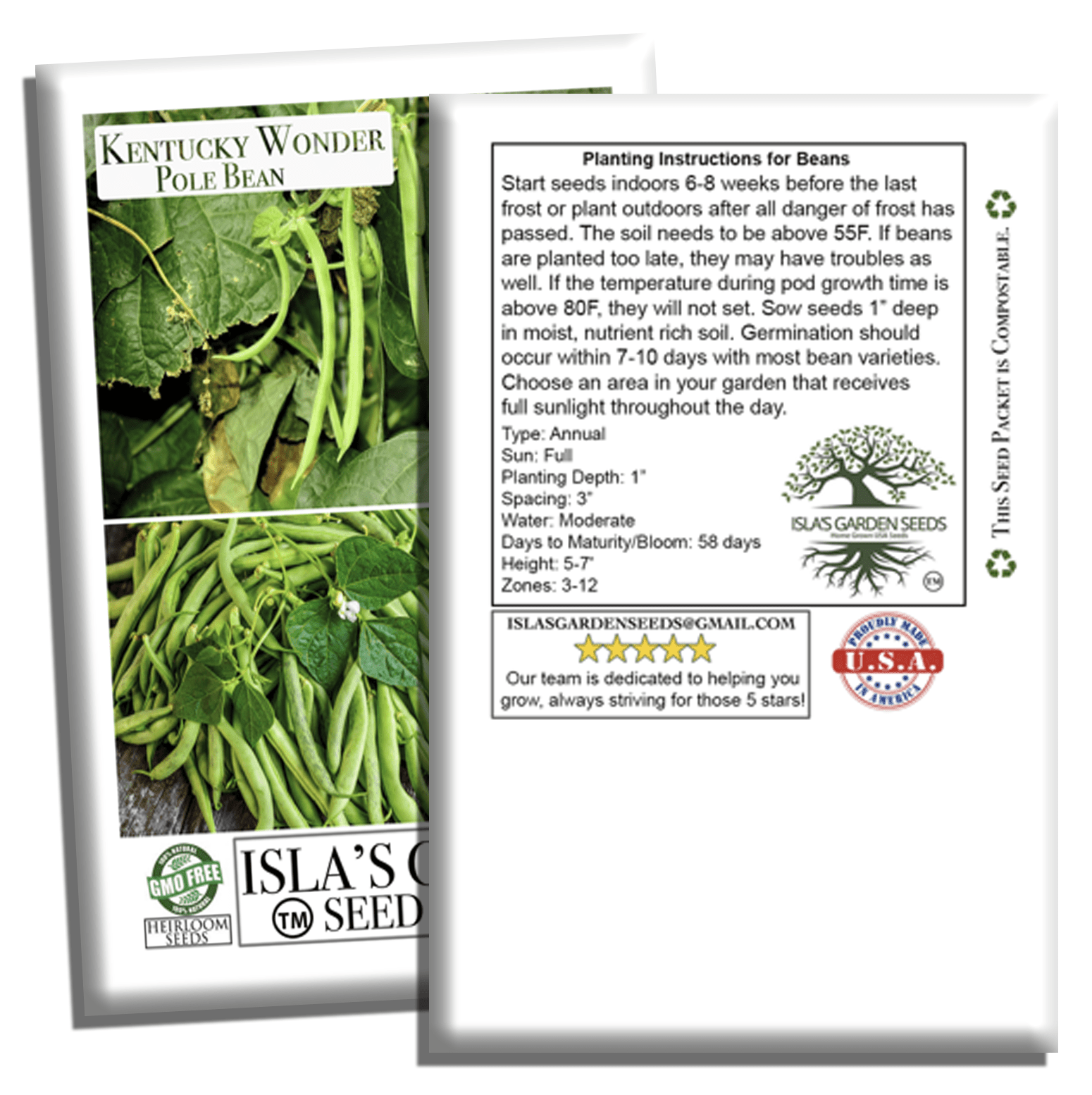 Kentucky Wonder Pole Beans | 30 Seeds/Pk