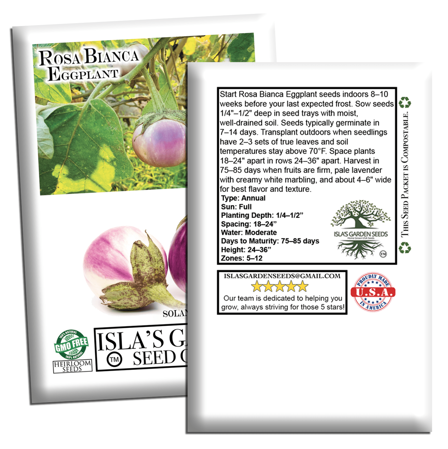 Rosa Bianca Eggplant, 100 Heirloom Seeds Per Packet