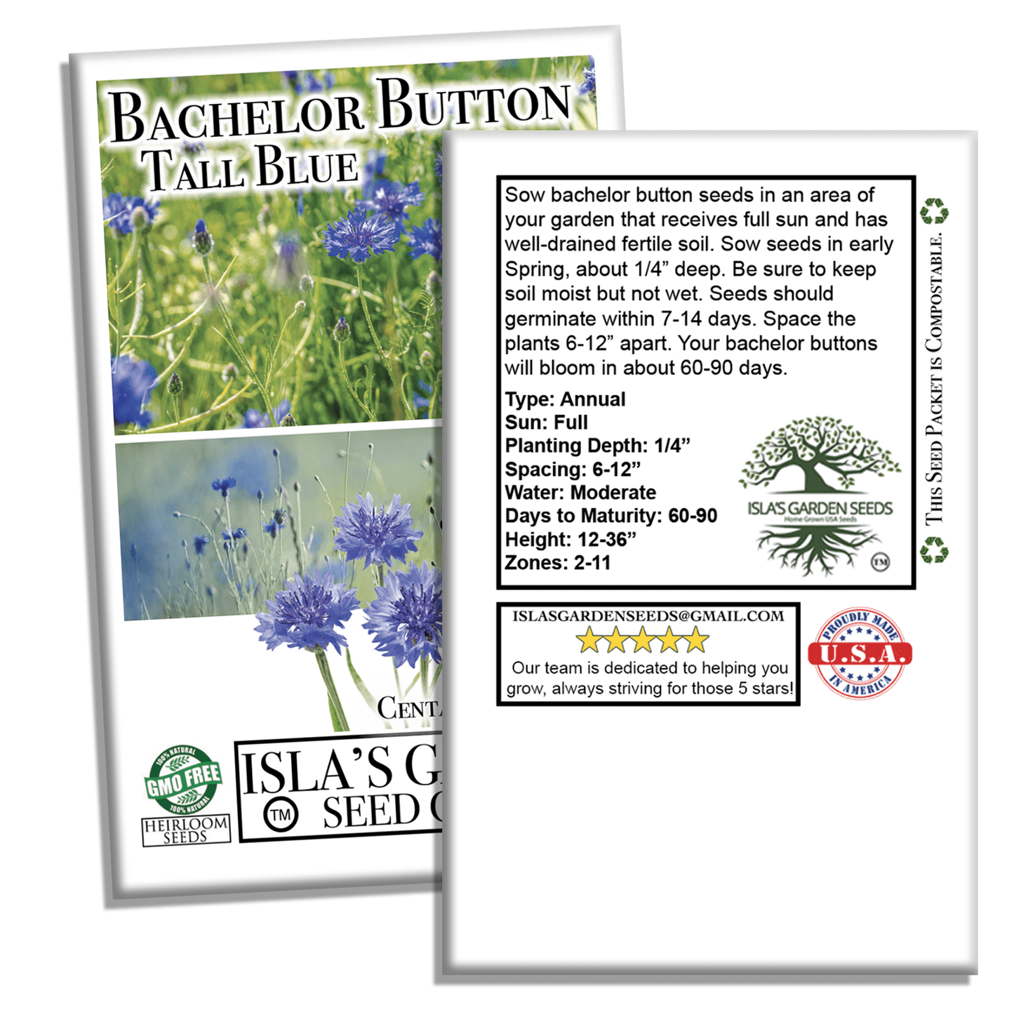 Bachelor Button Tall Blue Cornflowers | 200 Seeds/Pk