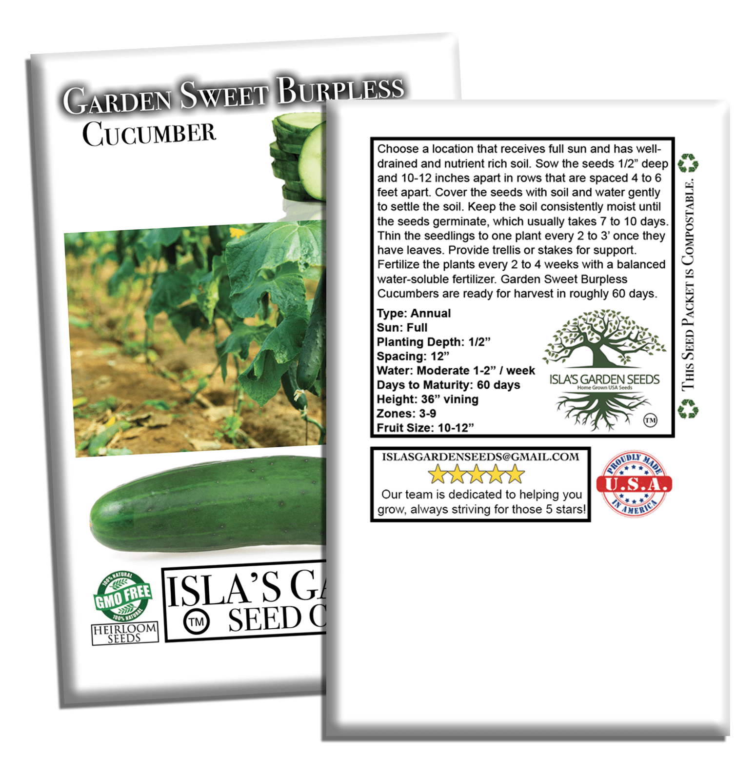 Garden Sweet Burpless Cucumber | 100 Seeds/Pk