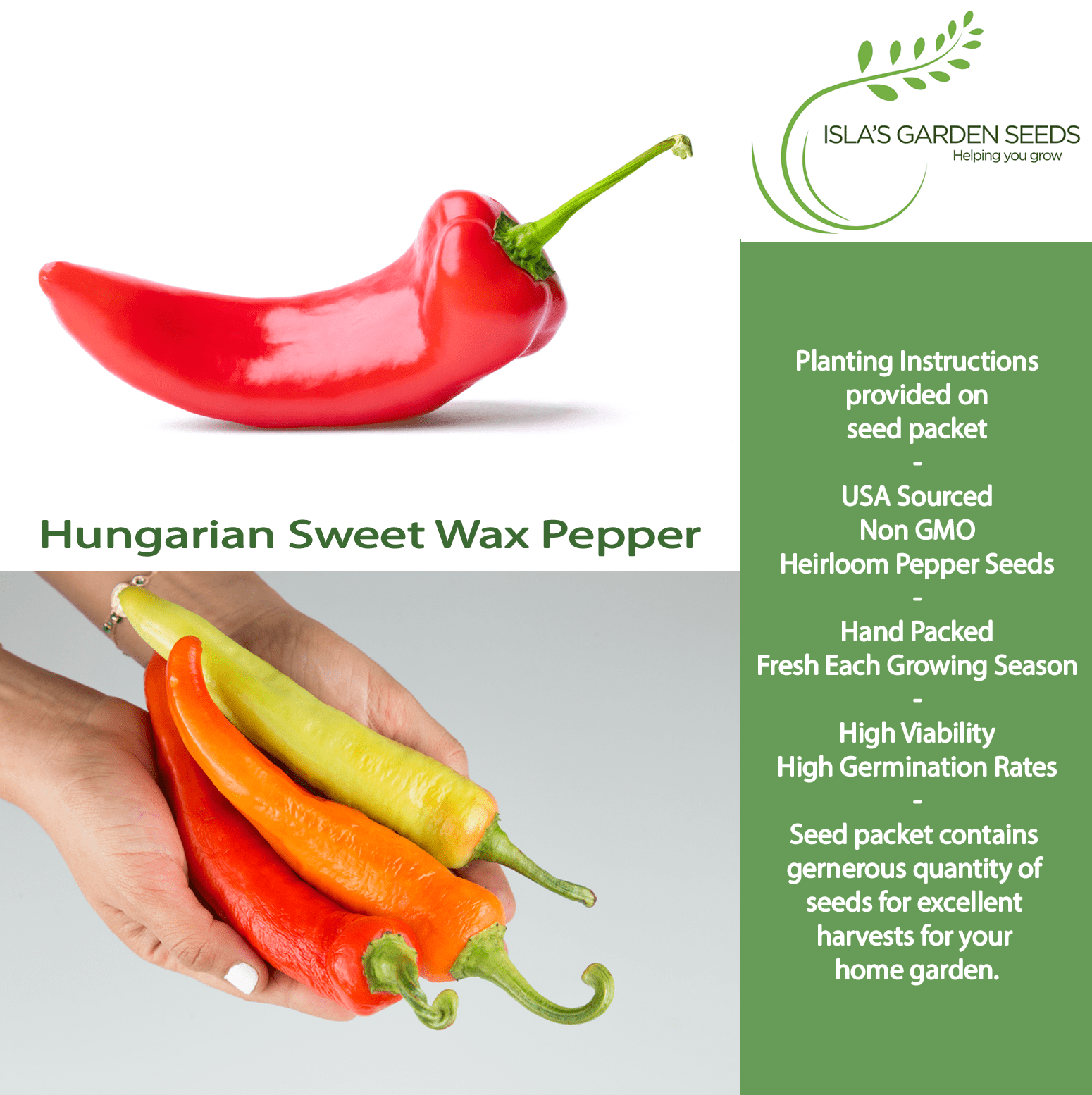 peppercorn seeds for planting Hungarian Sweet Pepper Seeds, 100 Heirloom Seeds Per Packet, Non GMO Seeds, Isla's Garden Seeds