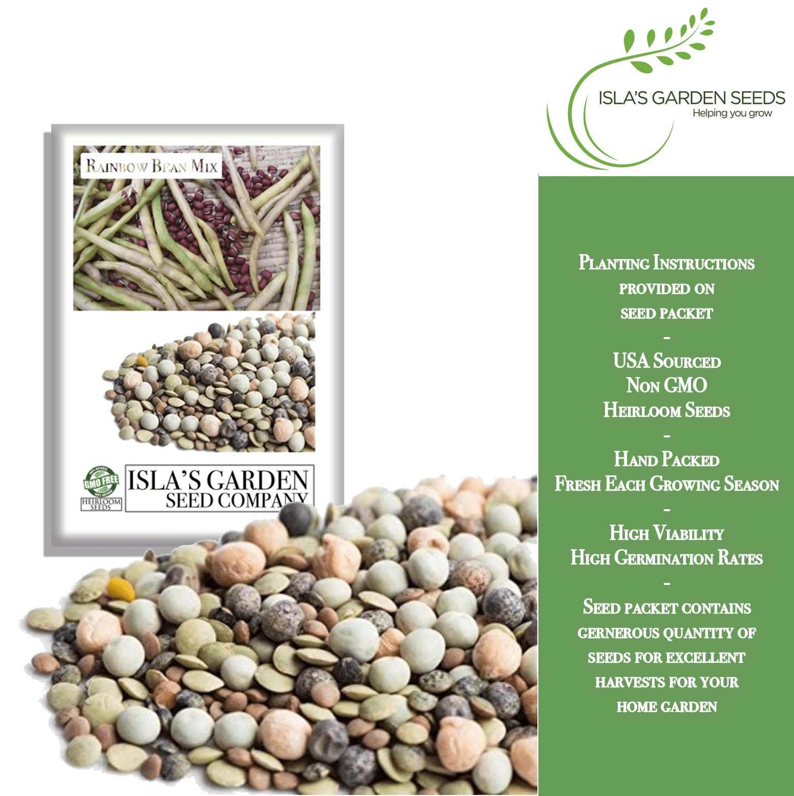 rainbow garden seeds Rainbow Bean Mix Sprouting Seeds, Adzuki, Garbanzo, Green Pea, & Lentil, 40 Heirloom Seeds in Mixture Per Packet, Non GMO Seeds