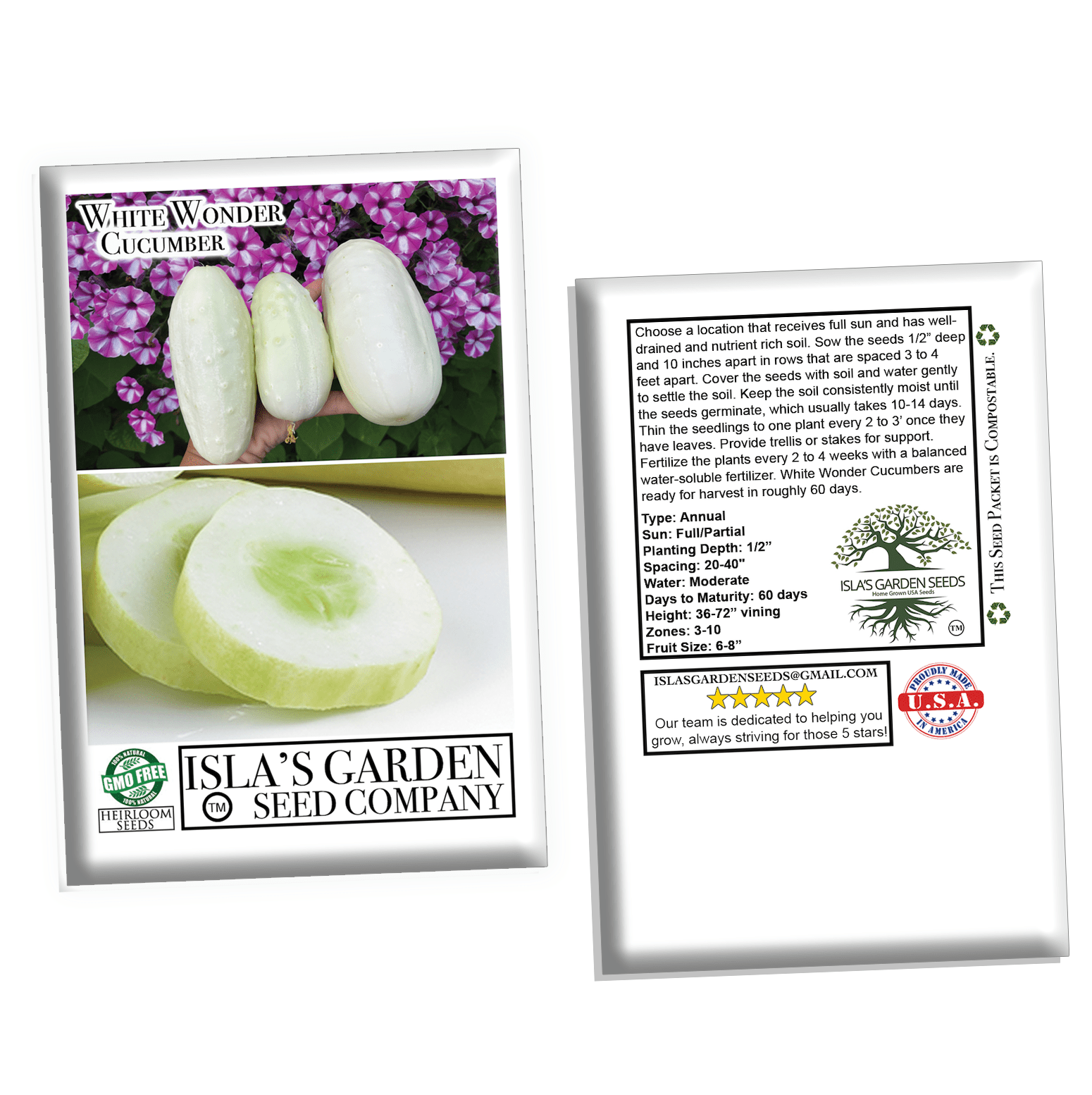 White Wonder Cucumber Seeds, 50 Heirloom Seeds Per Packet, Non GMO Seeds