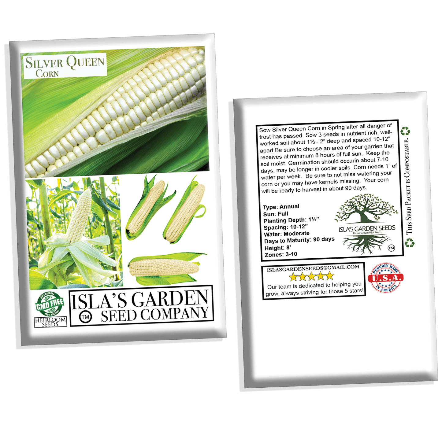 Silver Queen Corn, 50 Heirloom Seeds Per Packet, Non GMO Seeds, Botanical Name: Zea mays
