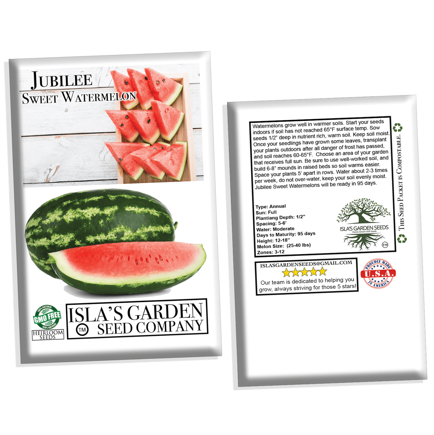 Jubilee Watermelon Seeds, 50 Heirloom Seeds Per Packet, Non GMO Seeds