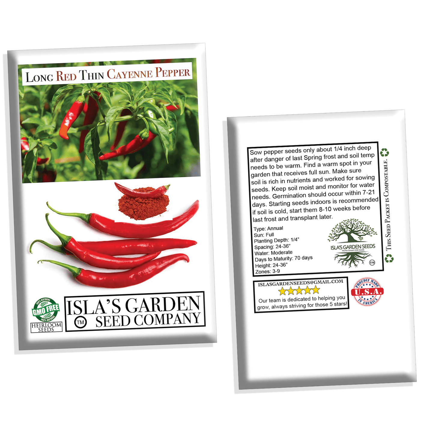 Cayenne Pepper Seeds, 100 Heirloom Seeds Per Packet, Non GMO Seeds