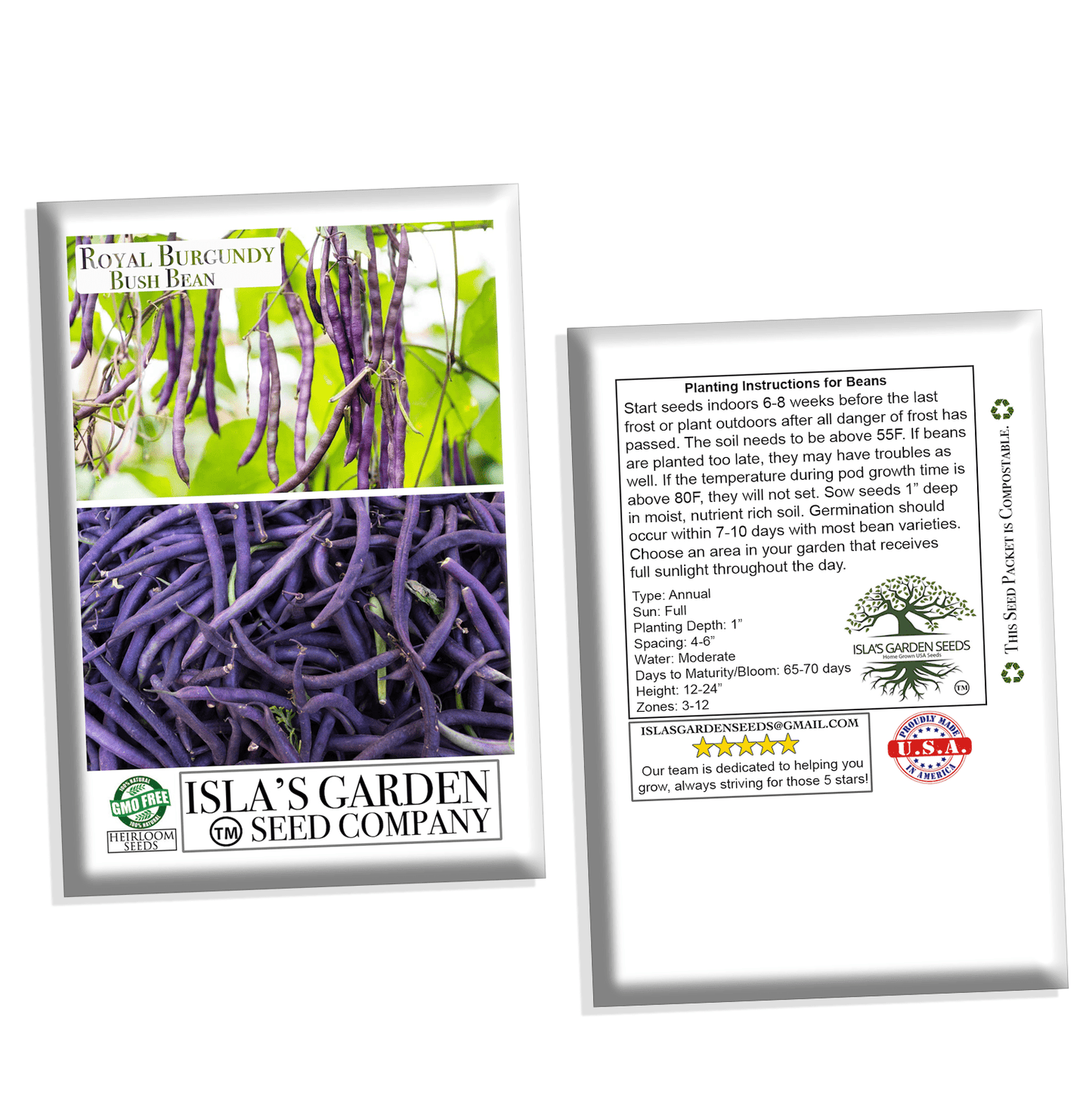 Royal Burgundy Bean Seeds, 30 Heirloom Seeds Per Packet, Non GMO Seeds