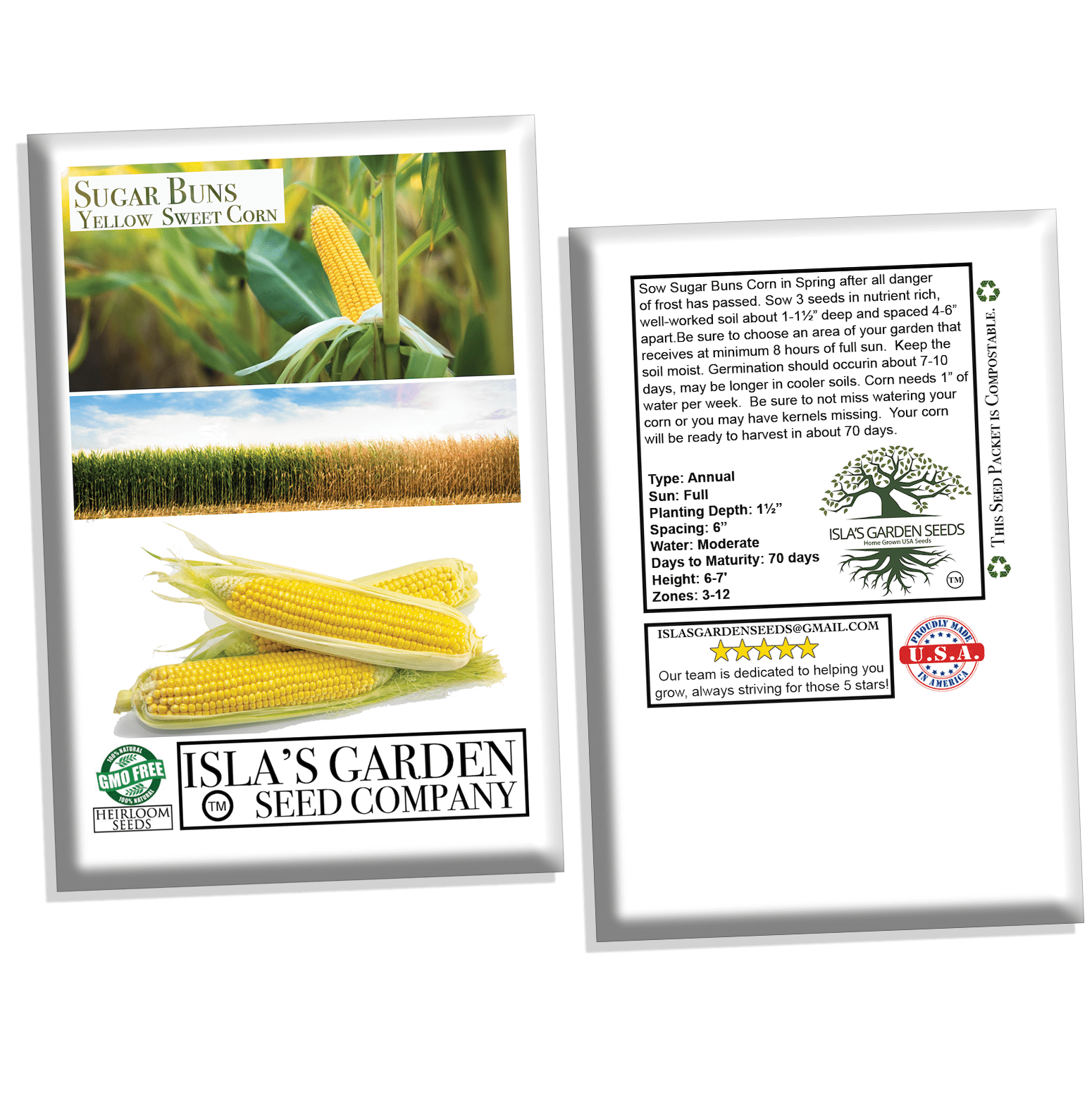 Sugar Buns Sweet Yellow Corn, 50+ Heirloom Seeds Per Packet, Non GMO Seeds, Botanical Name: Zea Mays