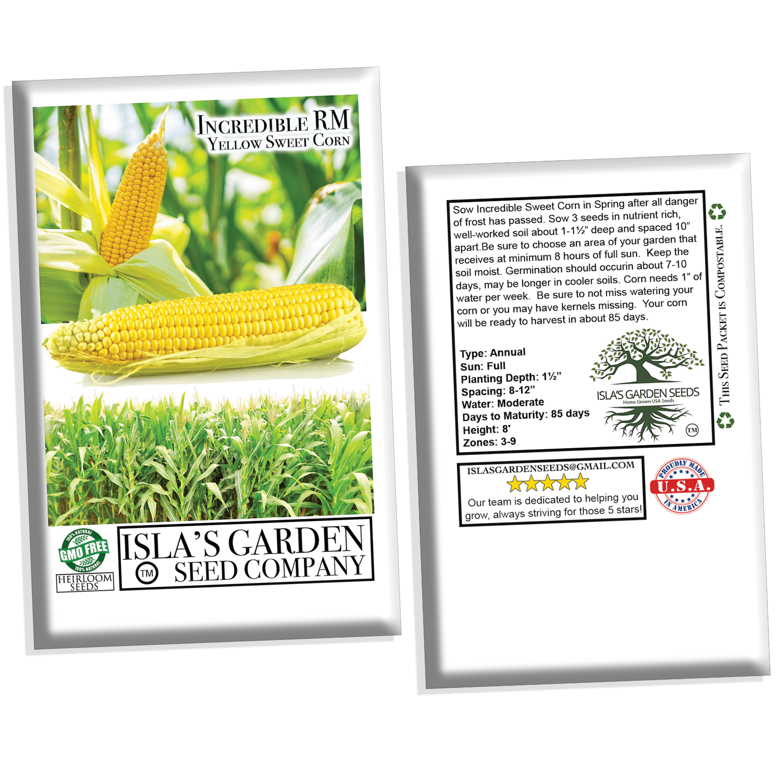 Incredible Sweet Yellow Corn, 75+ Heirloom Seeds Per Packet, Non GMO Seeds, Botanical Name: Zea Mays