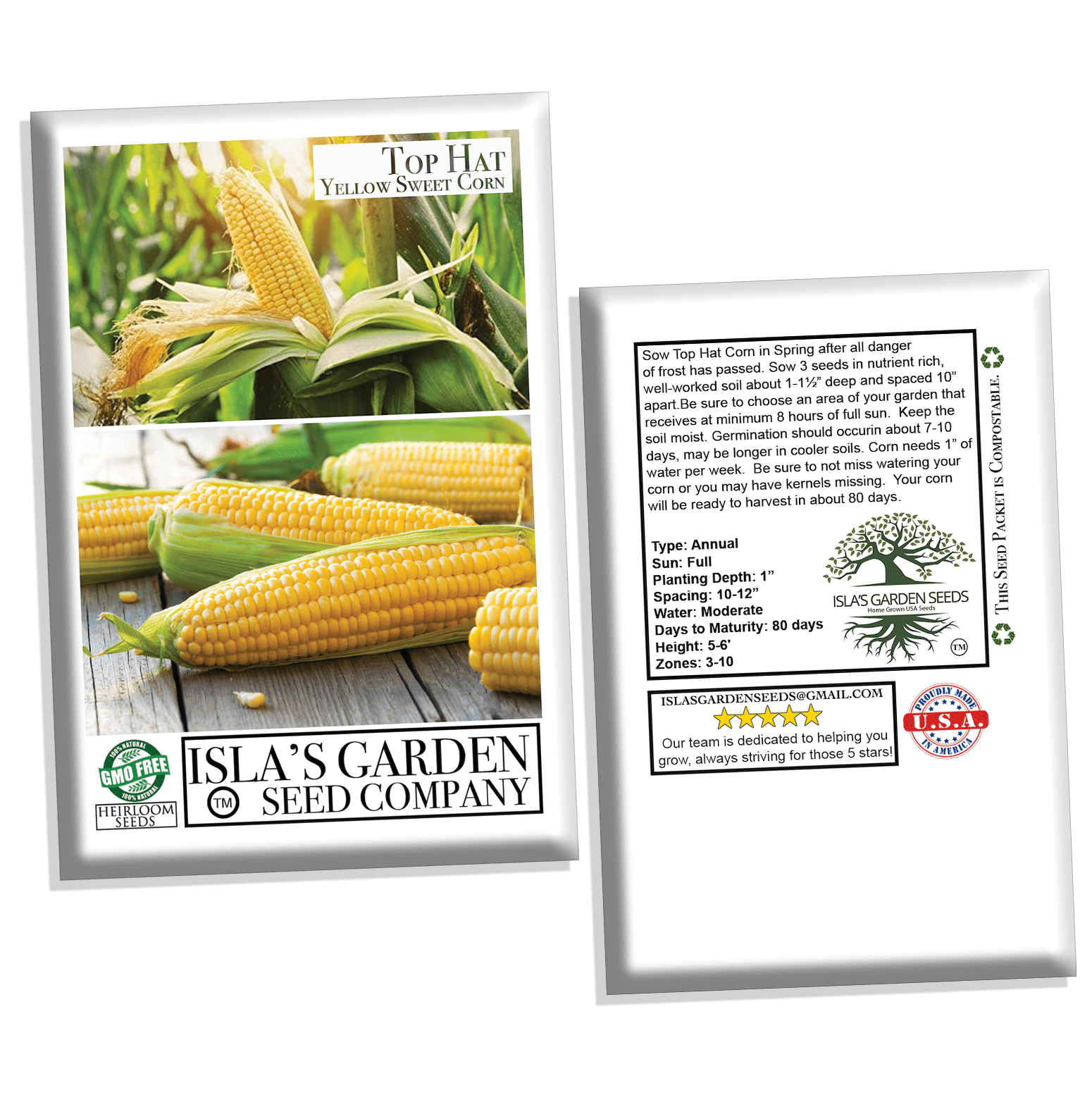 best corn seed for home garden Top Hat Yellow Sweet Corn Seeds, 25+ Seeds Per Packet, Non GMO & Heirloom Seeds, Botanical Name: Zea mays