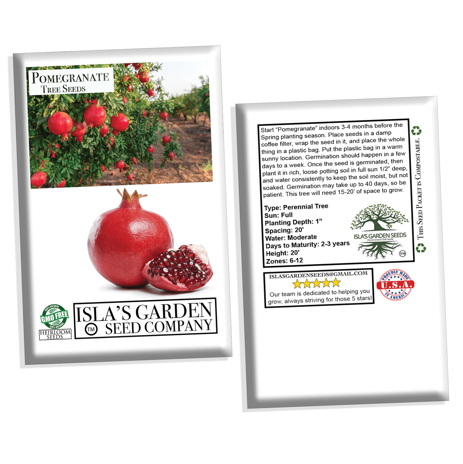 Pomegranate Tree Seeds for Planting, 30+ Fruit Tree Seeds, Tall & Beautiful Tree, Isla's Garden Seeds , 85% Germination Rates, Great Home Garden Gift