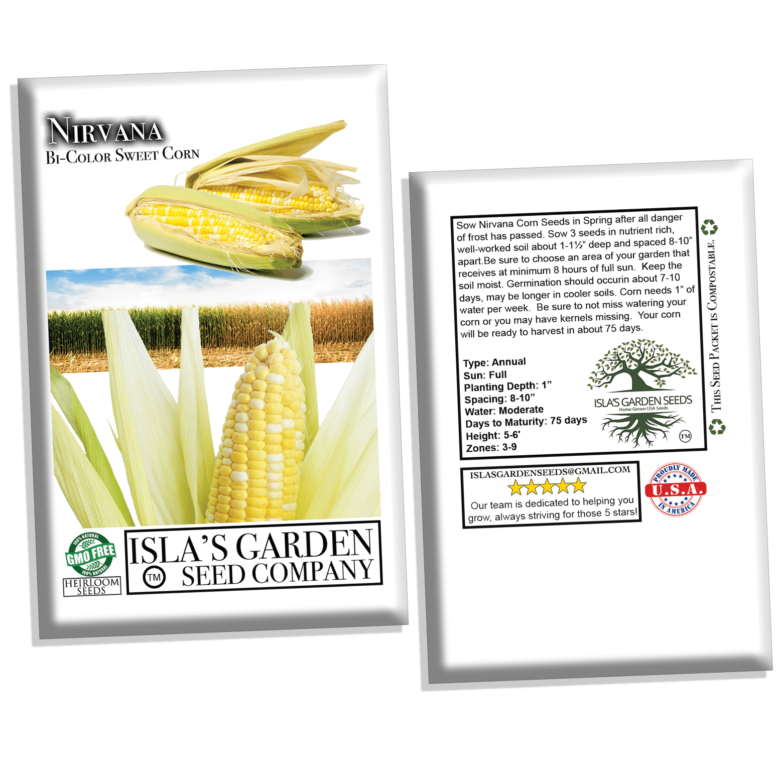 Nirvana Supersweet Corn, 25+ Heirloom Seeds Per Packet, Non GMO Seeds, Botanical Name: Zea Mays