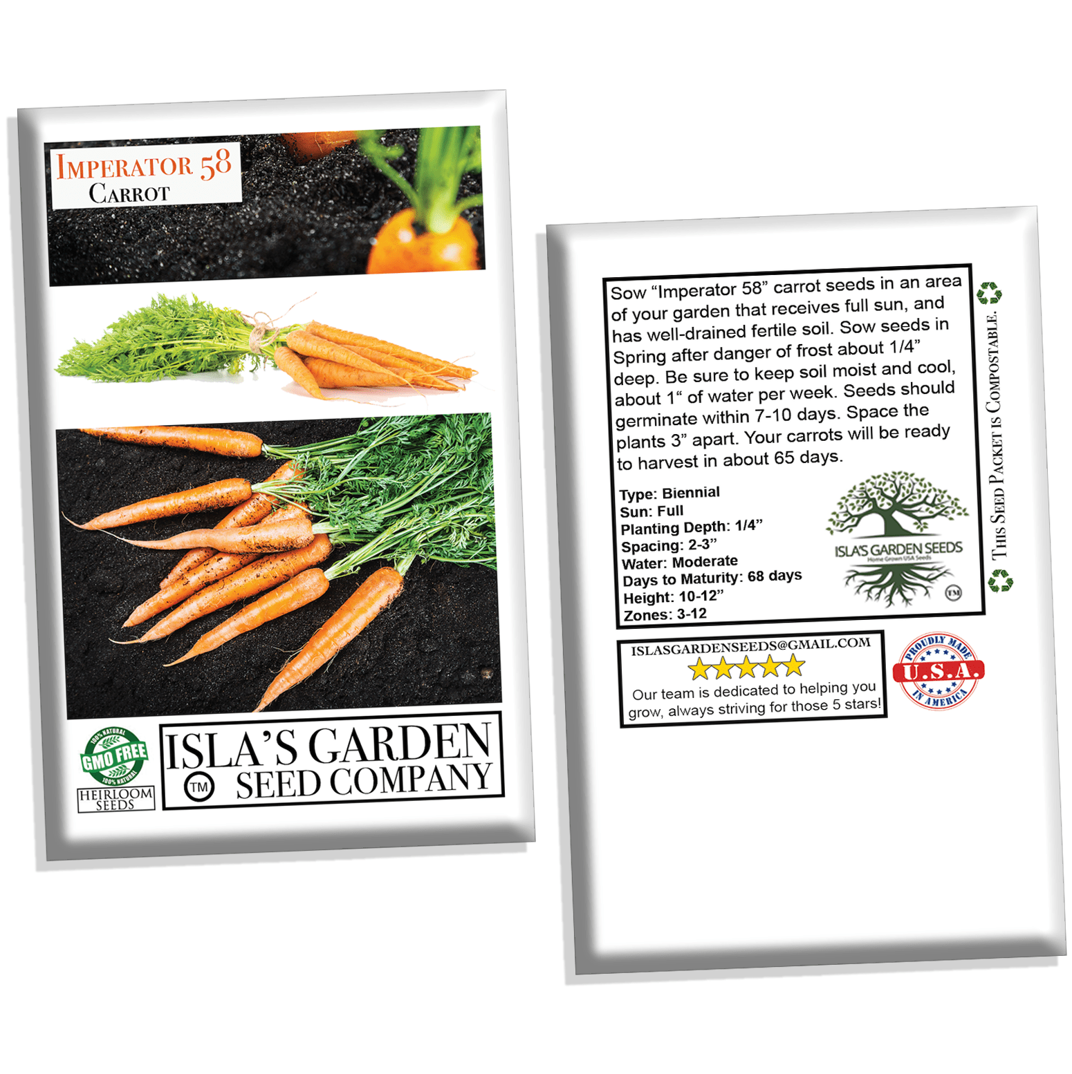 Imperator 58 Carrot Seeds, 400+ Heirloom Seeds Per Packet, Non GMO Seeds