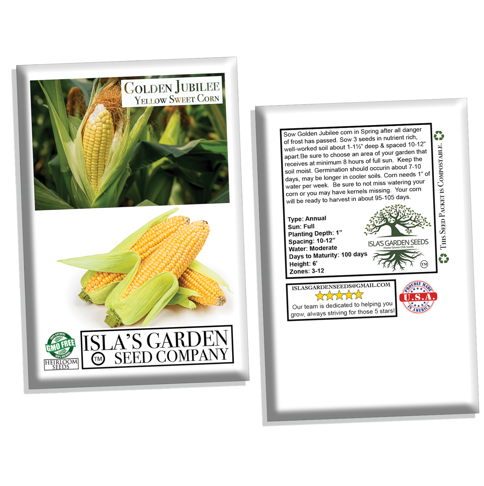 Golden Jubilee Yellow Sweet Corn Seeds, 30+ Seeds Per Packet, Non GMO & Heirloom Seeds, Botanical Name: Corn Zea mays