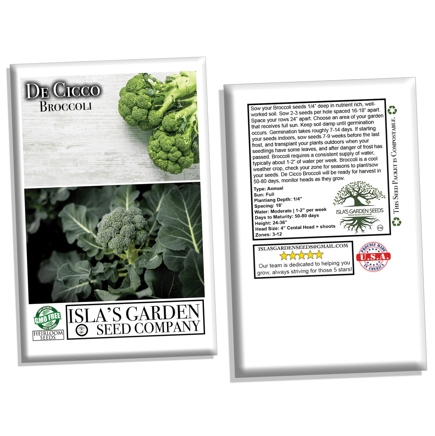 De Cicco Broccoli Seeds for Planting, 300+ Seeds Per Packet, Non GMO S