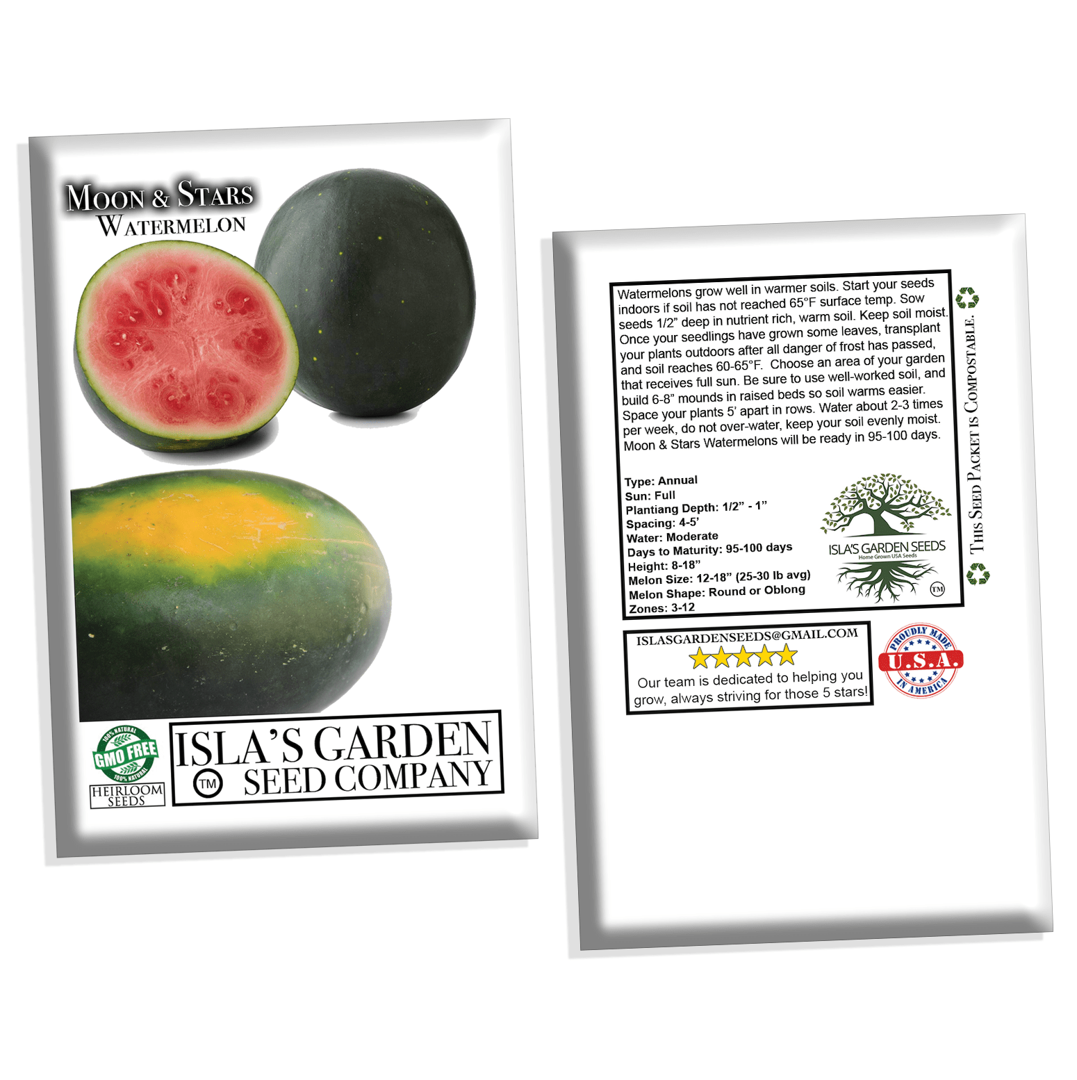 Moon & Stars Watermelon Seeds, 20+ Heirloom Seeds Per Packet, Non GMO Seeds, Botanical Name: Citrullus lanatus cv