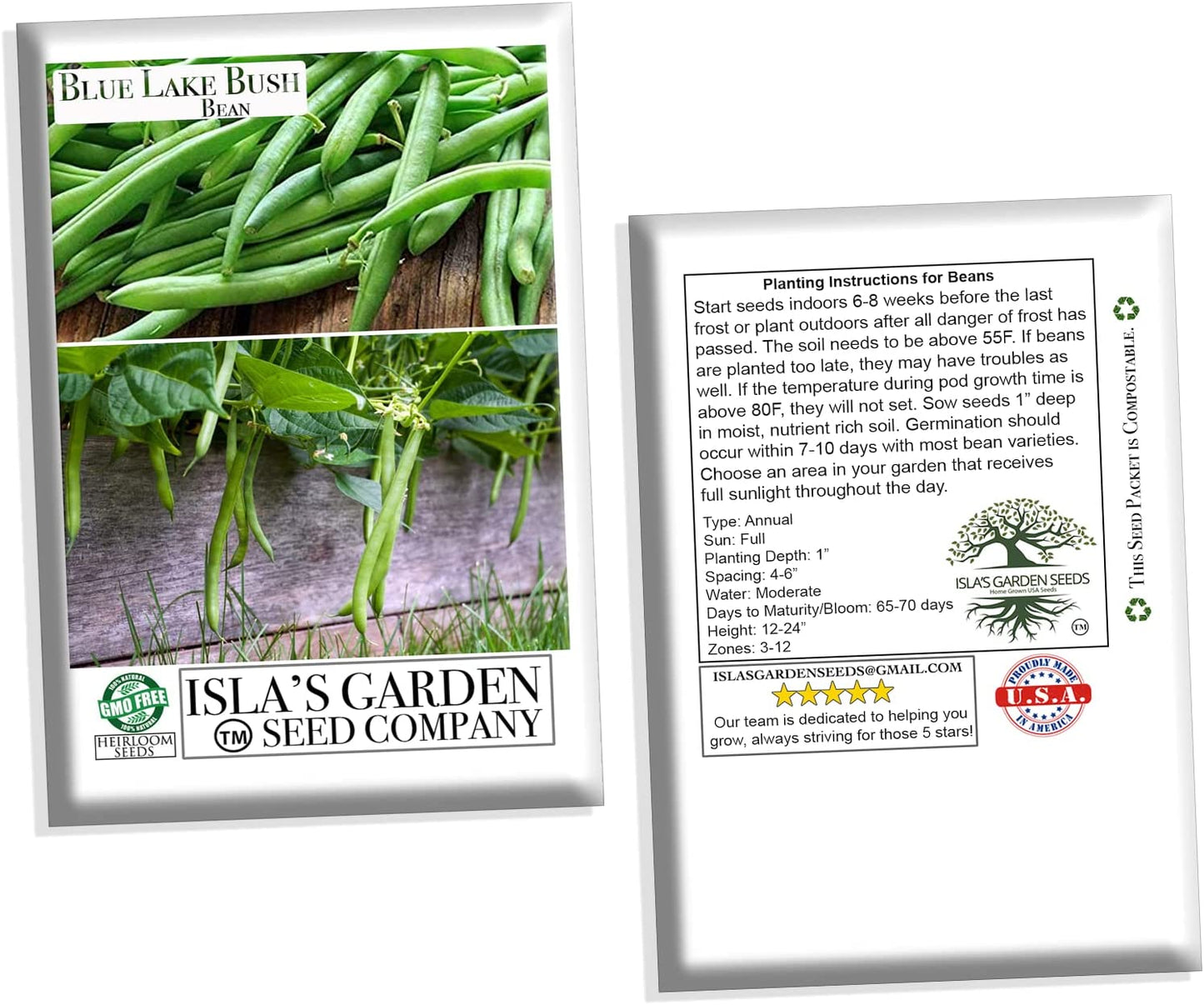 Blue Lake Bush Green Bean Seeds, 50 Heirloom Seeds Per Packet, Non GMO Seeds