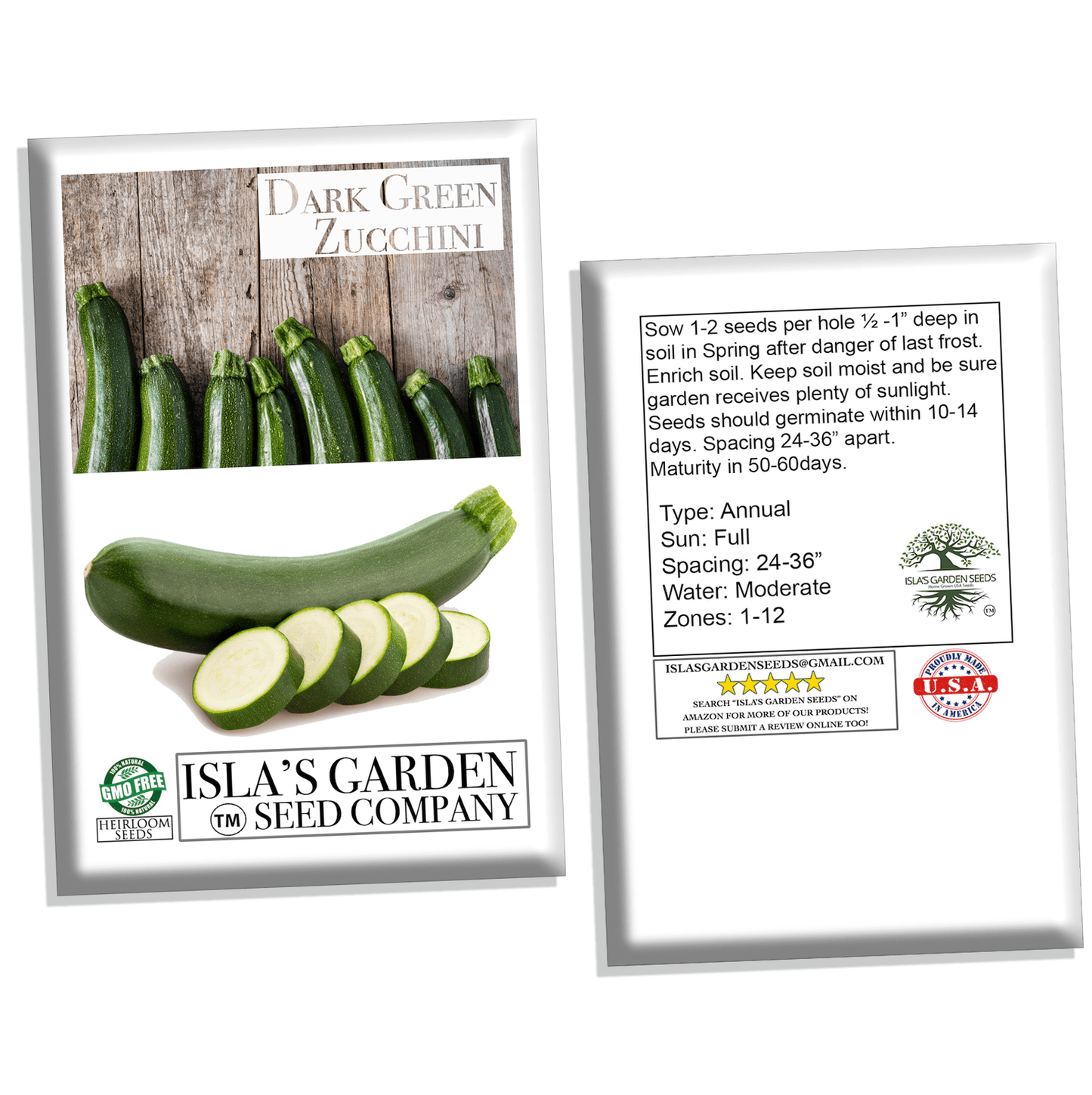 Dark Green Zucchini Seeds, 50+ Heirloom Seeds Per Packet, Non GMO Seeds, Botanical Name: Cucurbita Pepo