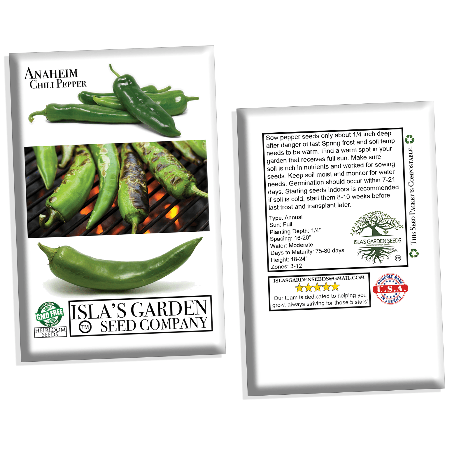 Anaheim Chili Pepper Seeds, 100 Heirloom Seeds Per Packet, Non GMO Seeds